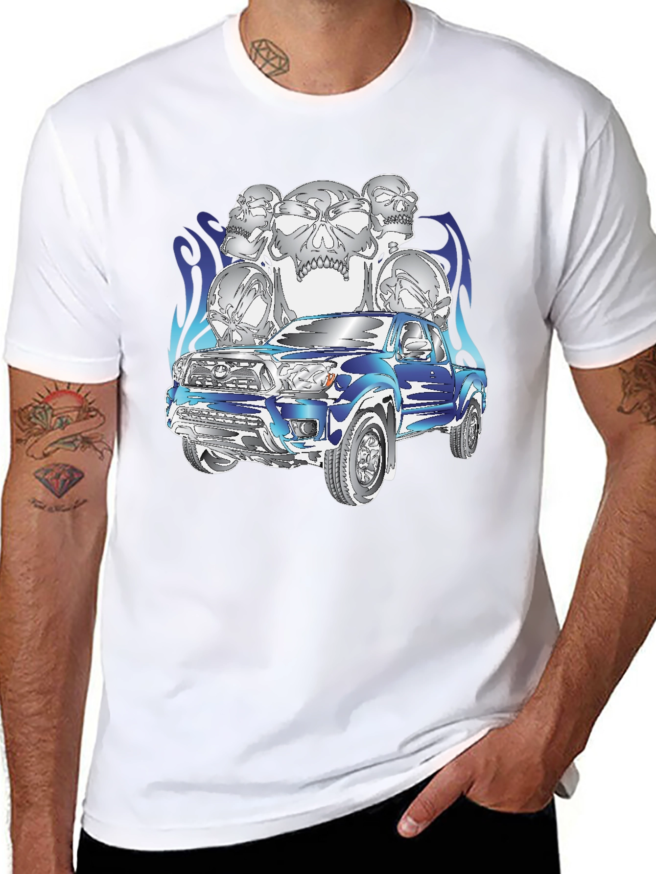 Truck and Skulls Graphic Tee - Cool Design