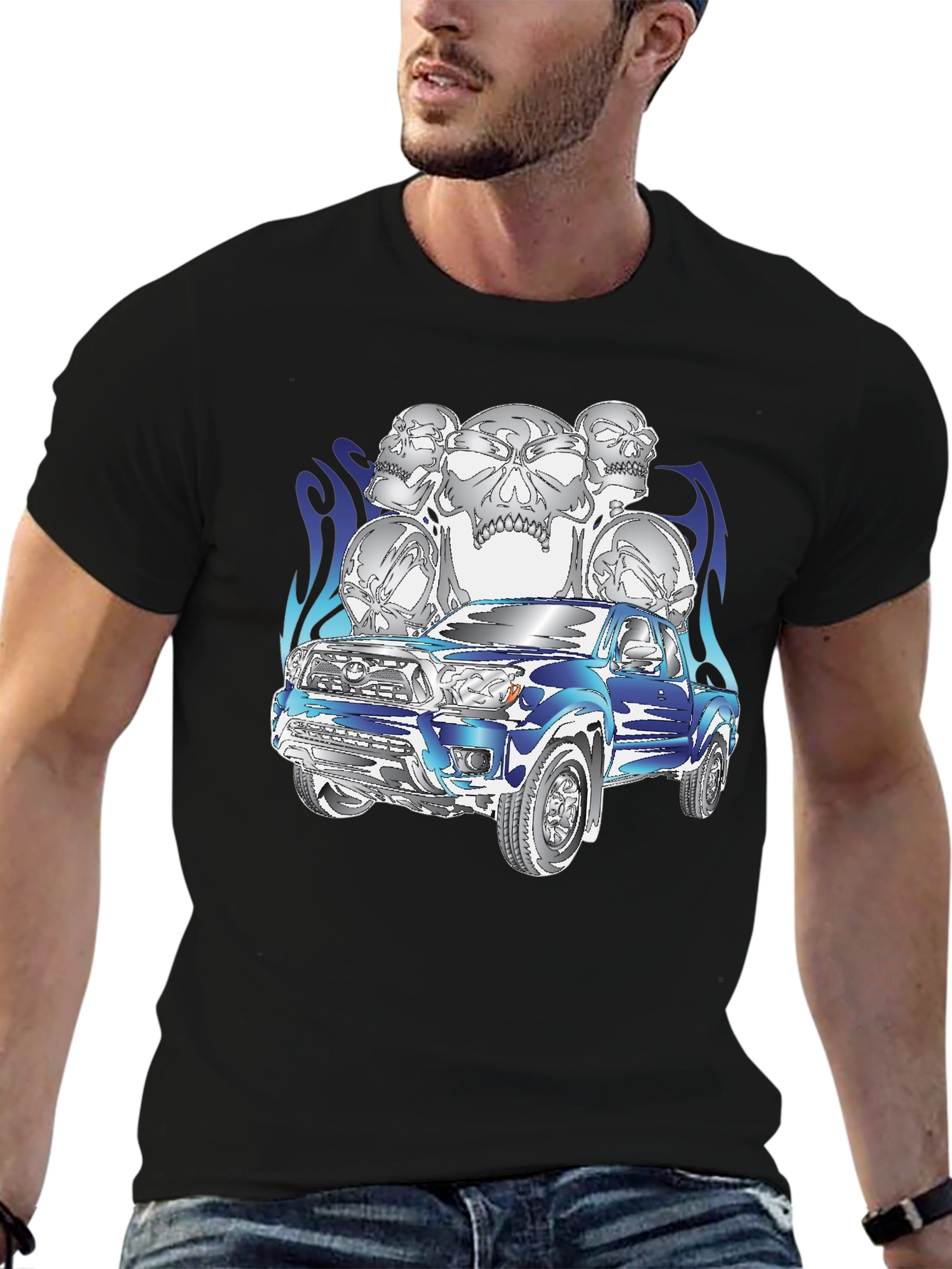 Truck and Skulls Graphic Tee - Cool Design