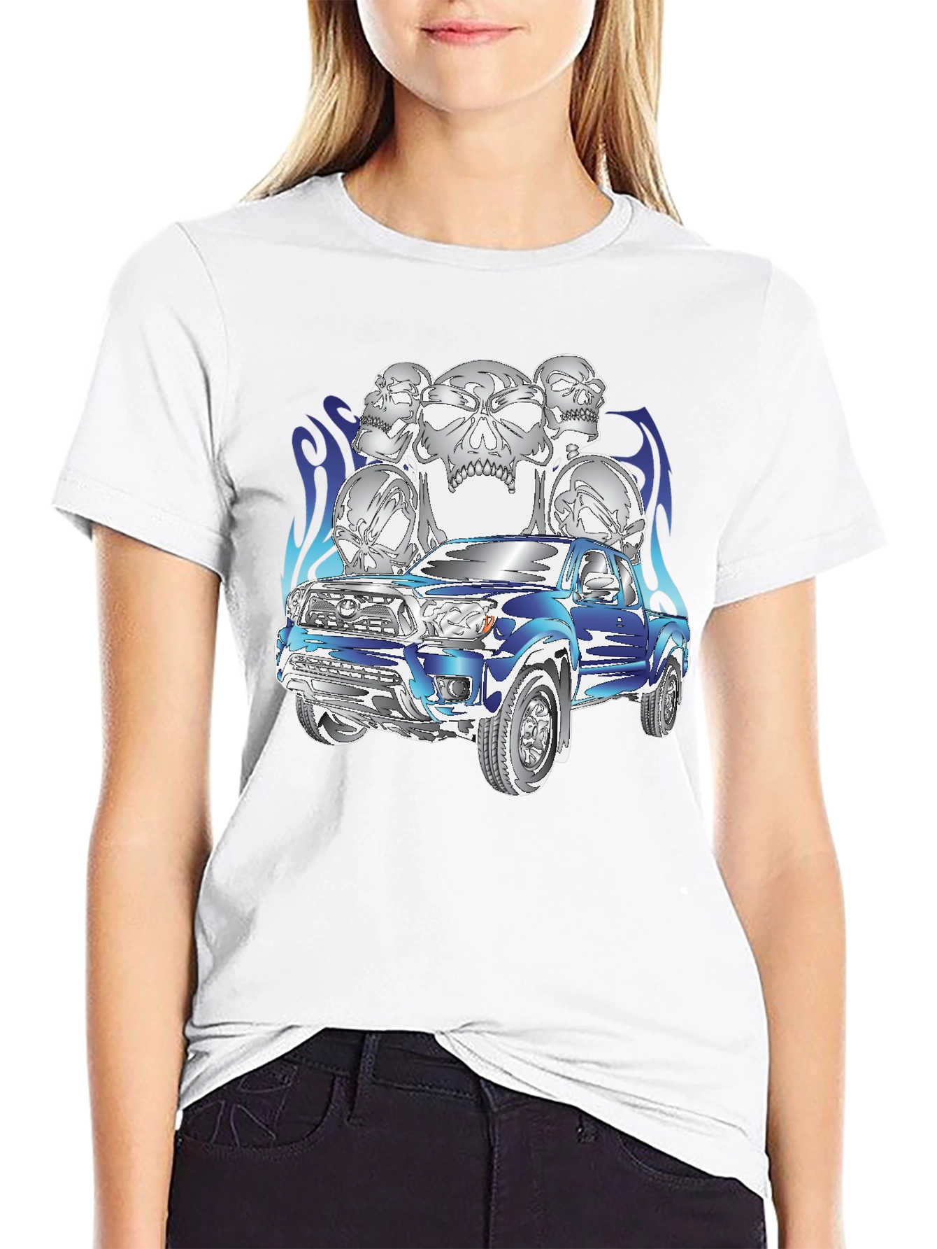 Truck and Skulls Graphic Tee - Cool Design