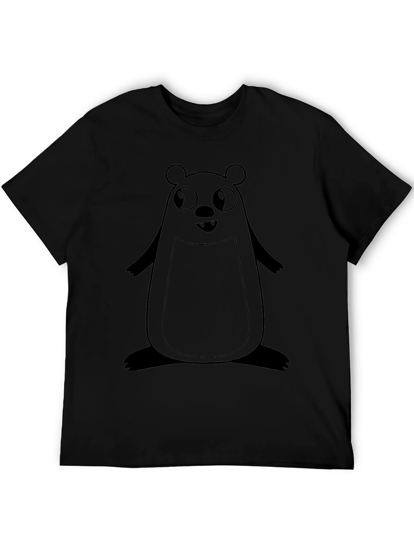 Cute Cartoon Bear Graphic Black T-Shirt