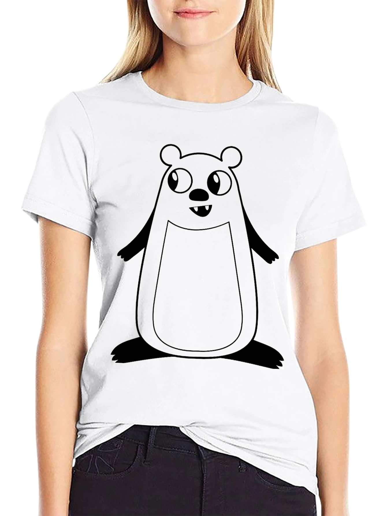 Cute Cartoon Bear Graphic Black T-Shirt