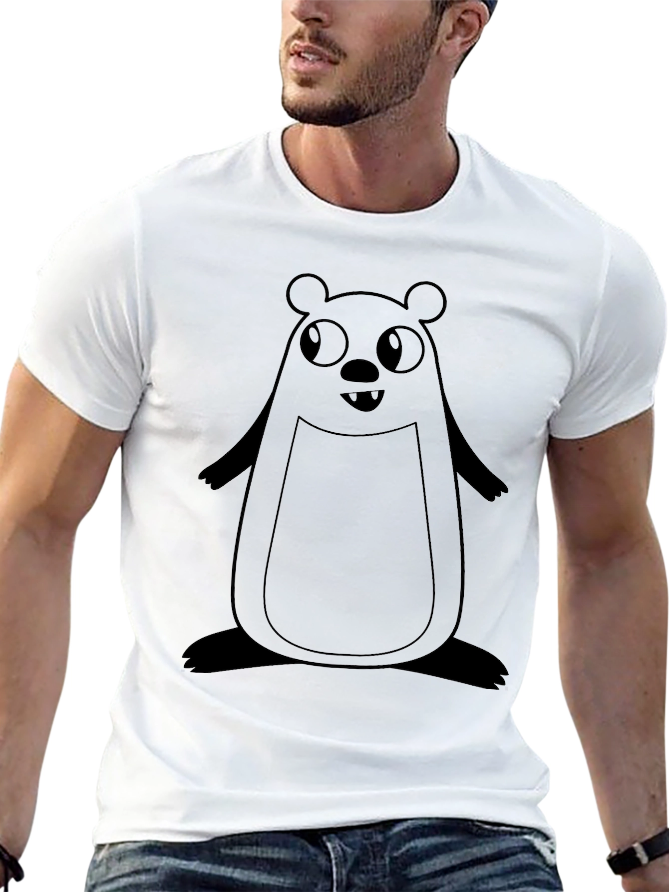 Cute Cartoon Bear Graphic Black T-Shirt