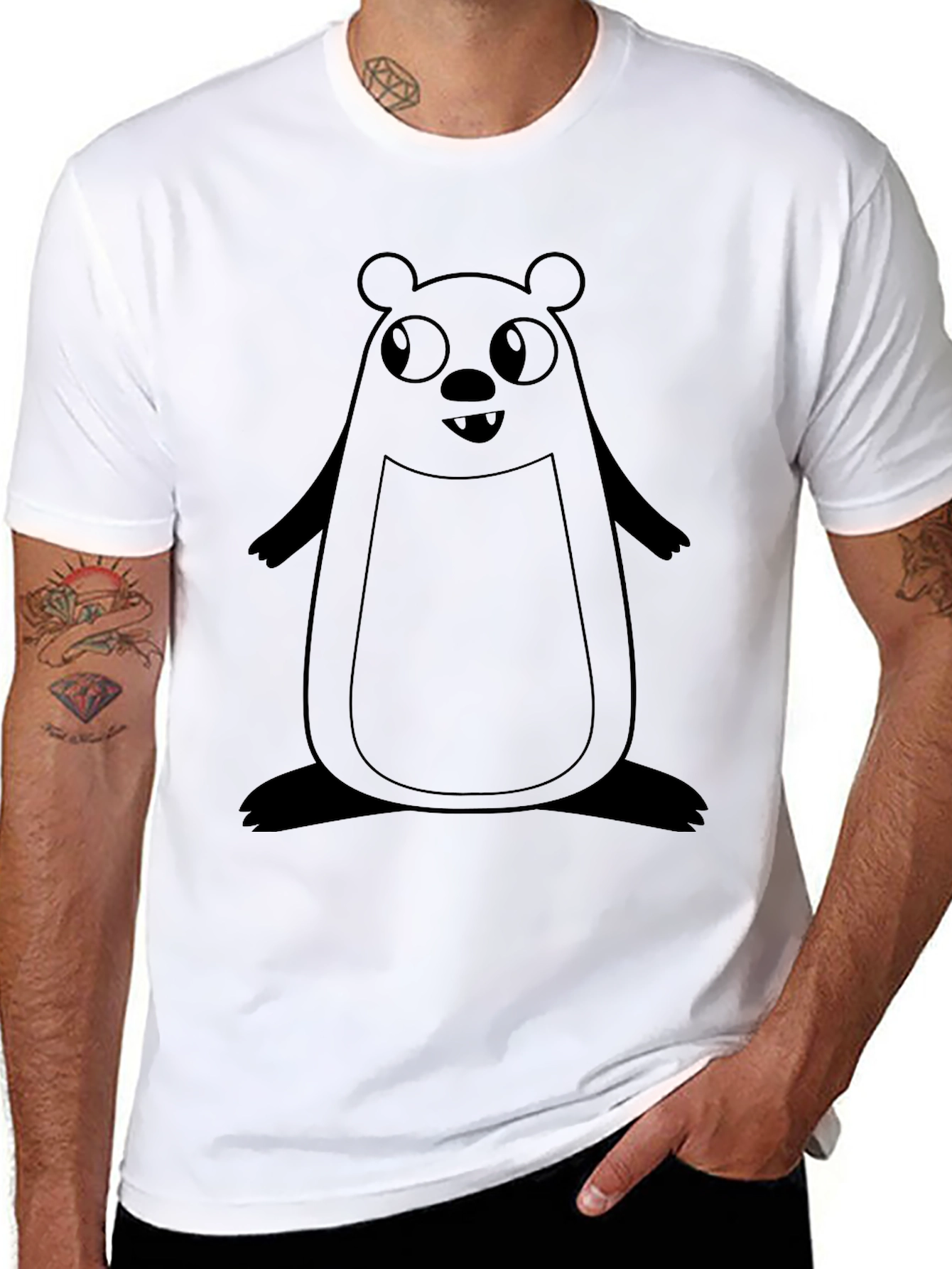 Cute Cartoon Bear Graphic Black T-Shirt