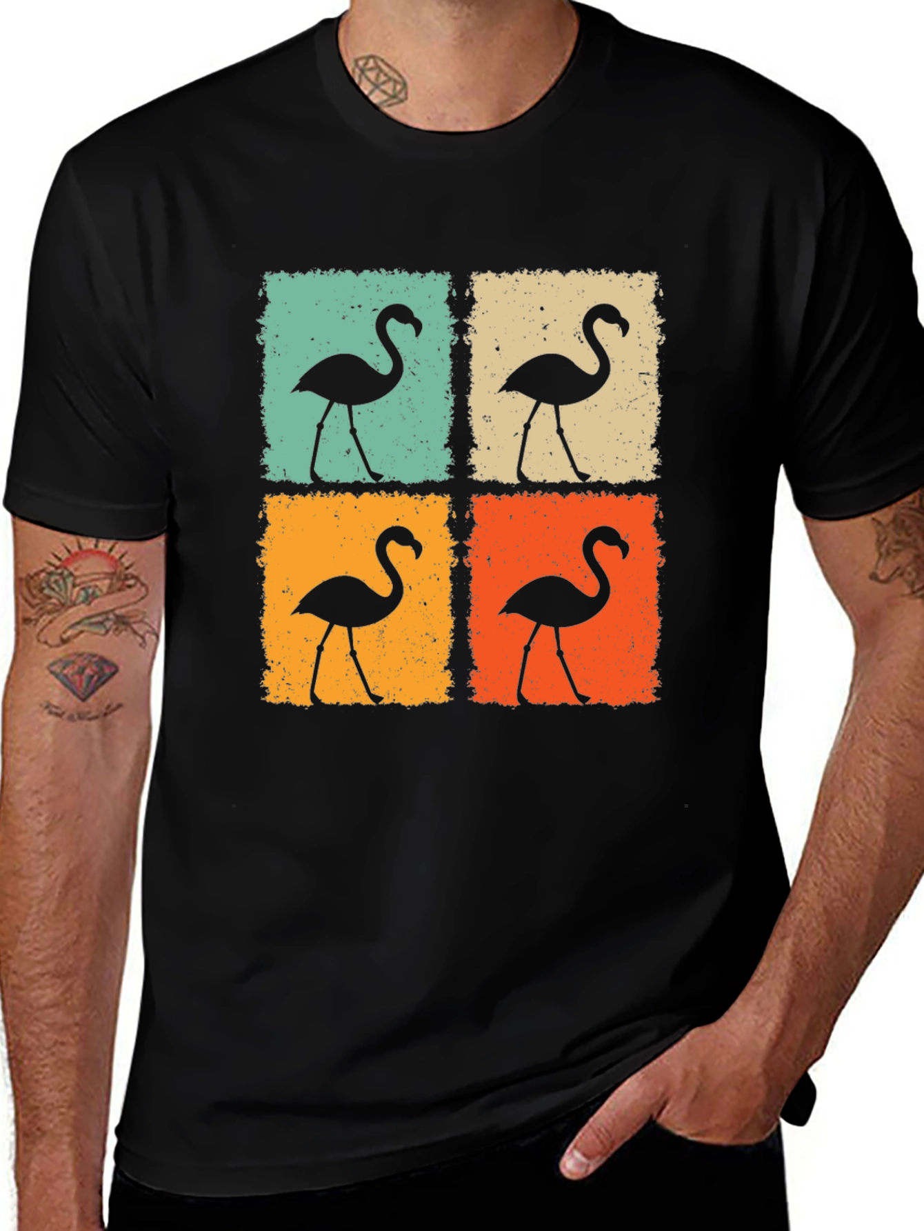 Retro Flamingo Graphic Tee - Black Unisex T-Shirt