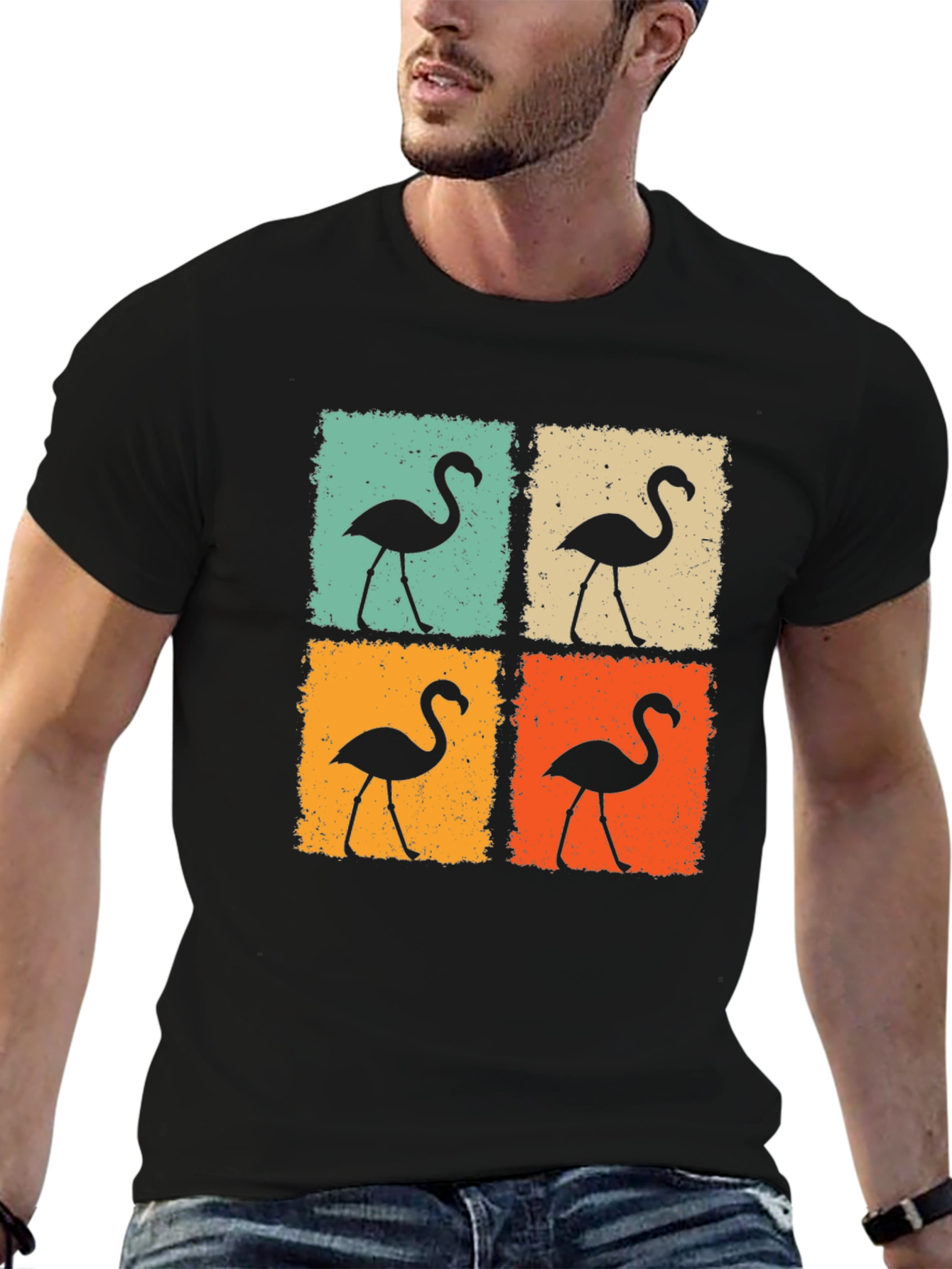 Retro Flamingo Graphic Tee - Black Unisex T-Shirt