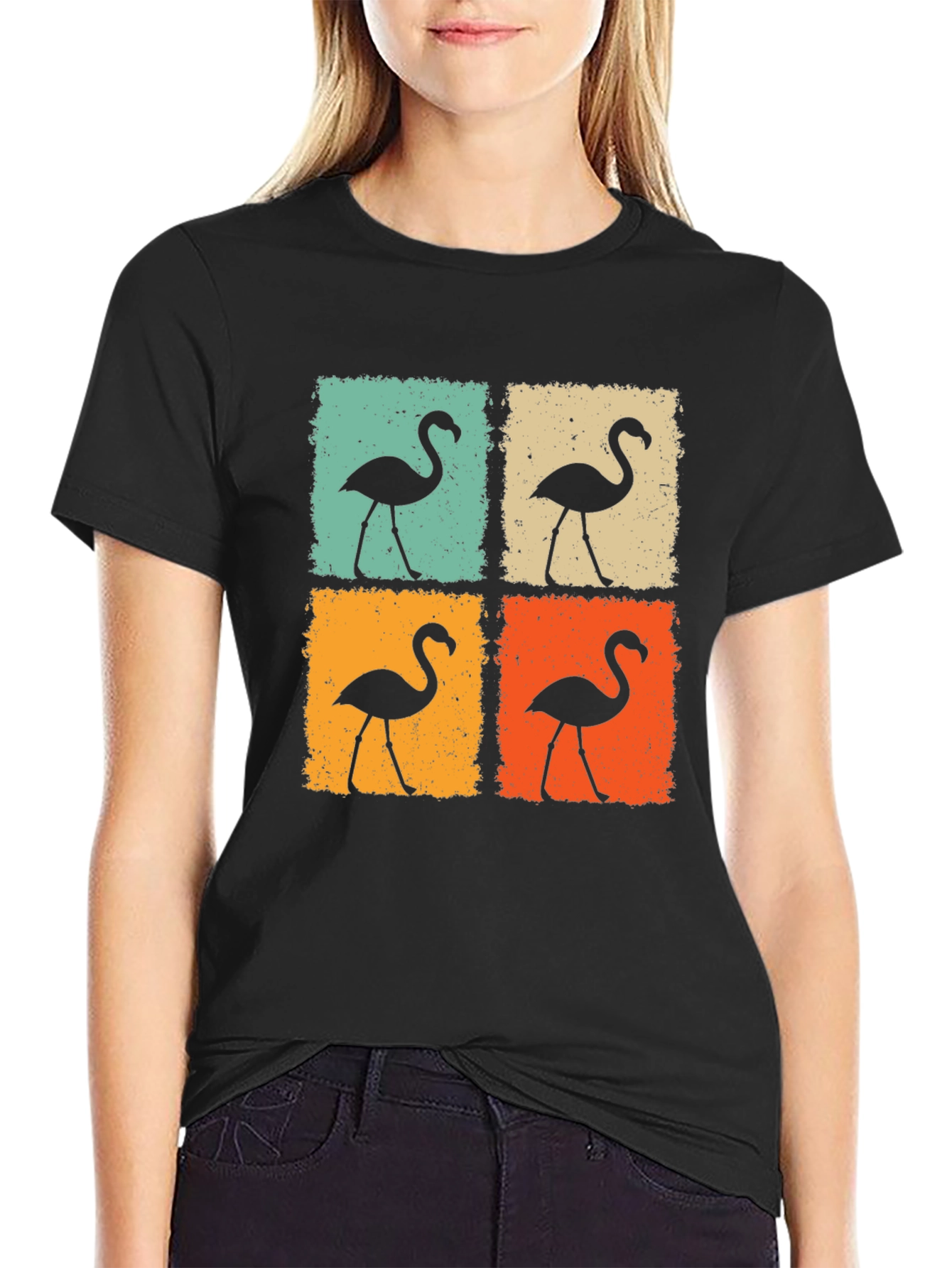 Retro Flamingo Graphic Tee - Black Unisex T-Shirt