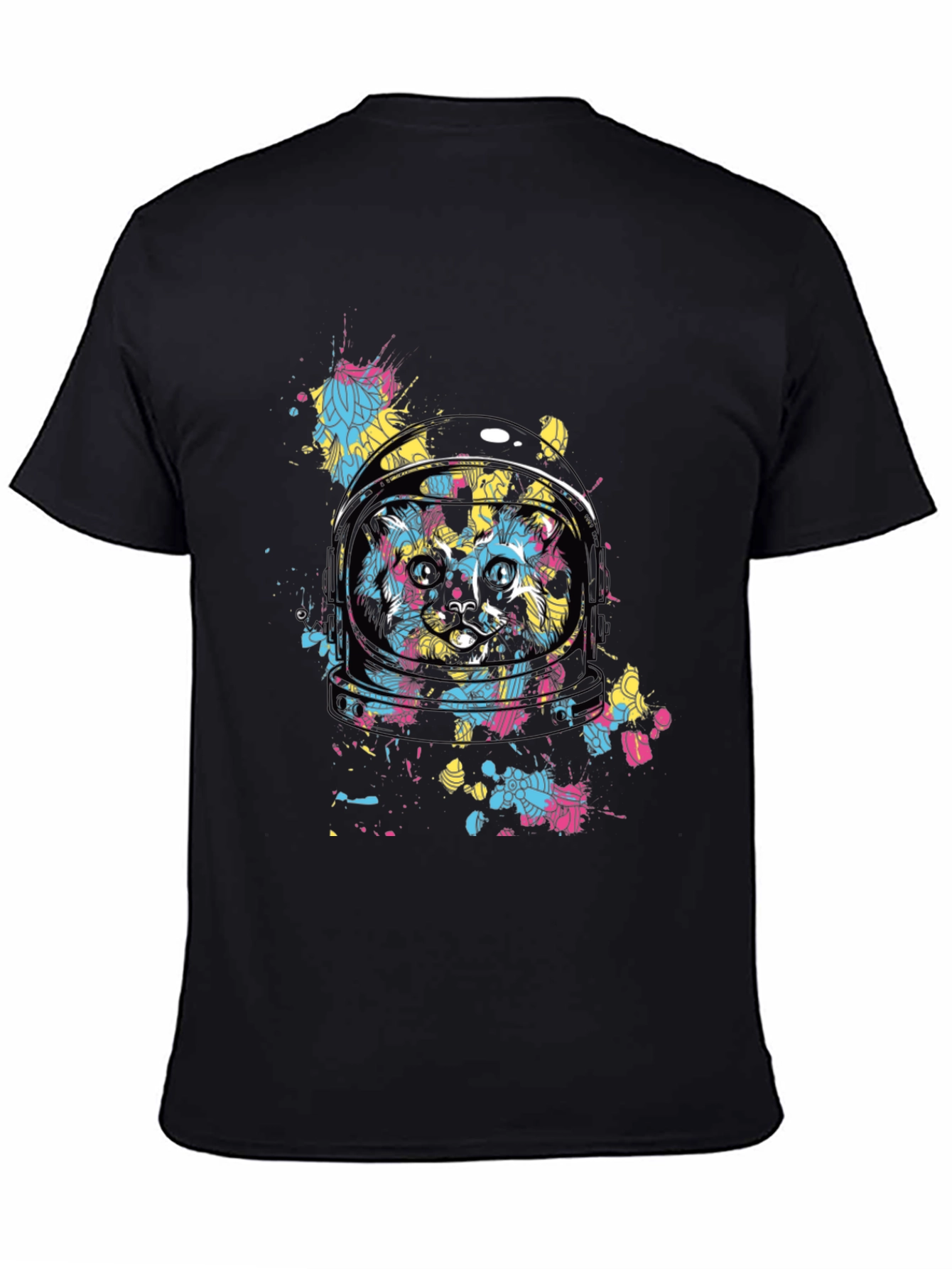 Astronaut Cat Graphic Tee - Black Cotton Comfort