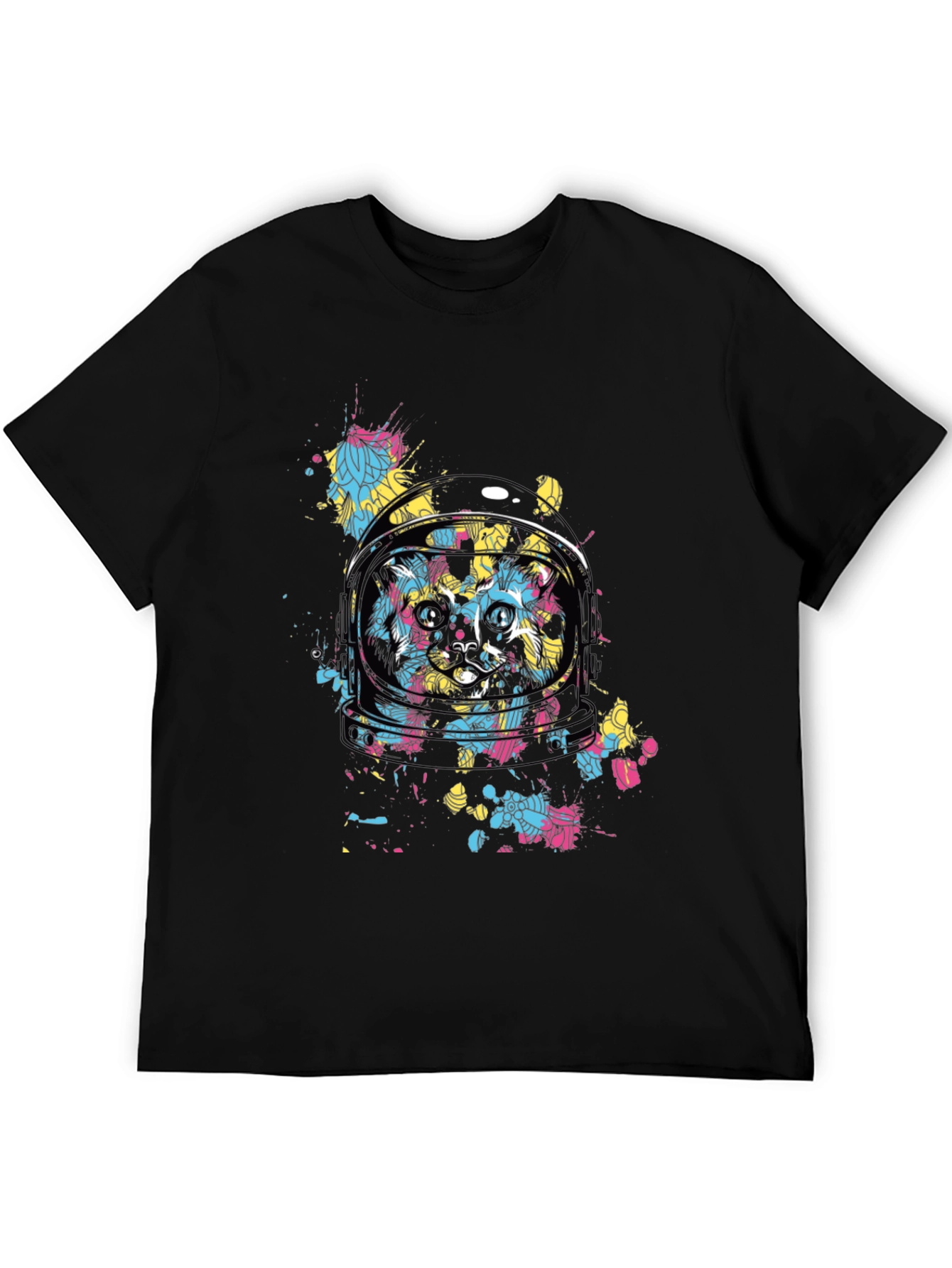 Astronaut Cat Graphic Tee - Black Cotton Comfort