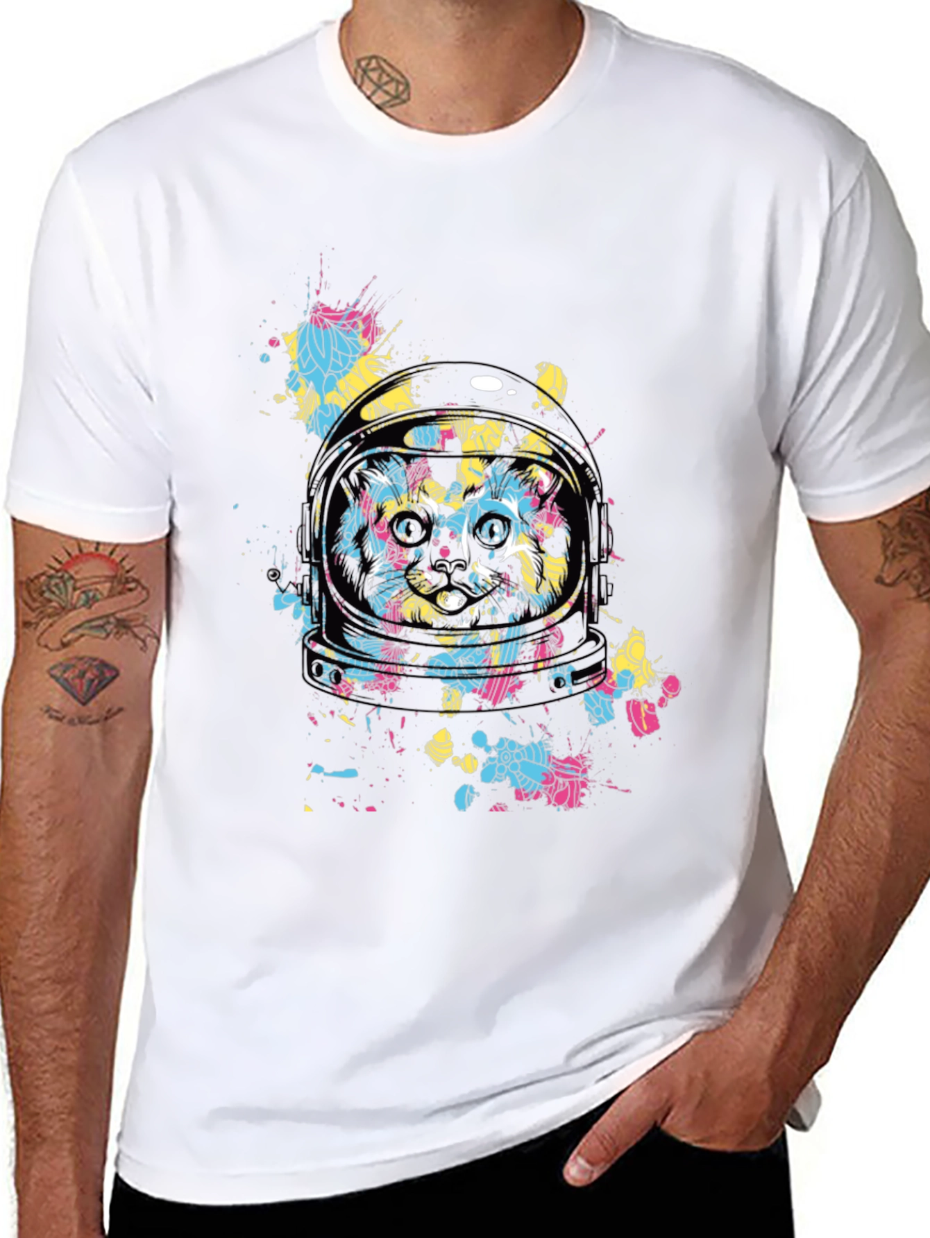 Astronaut Cat Graphic Tee - Black Cotton Comfort