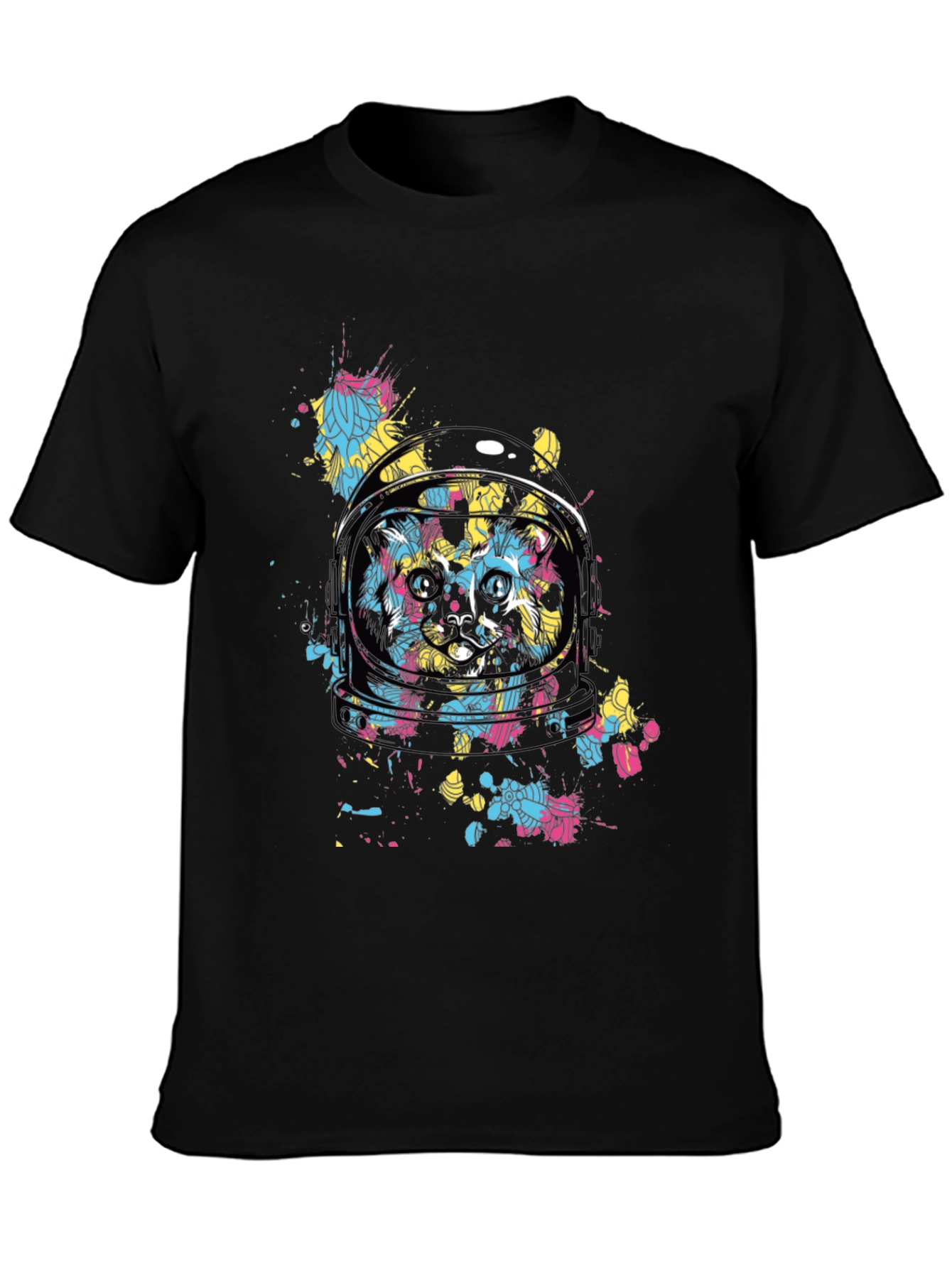 Astronaut Cat Graphic Tee - Black Cotton Comfort