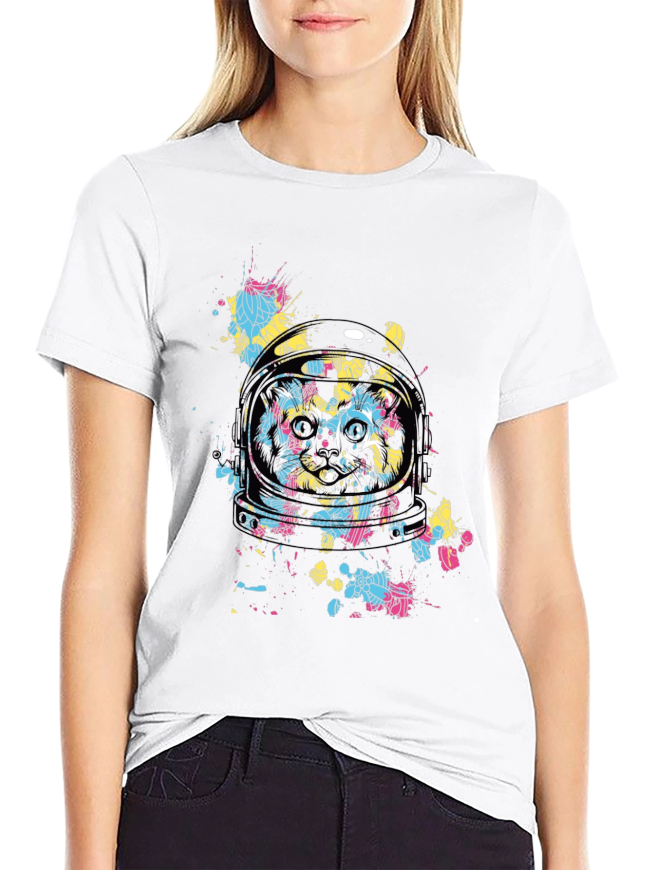 Astronaut Cat Graphic Tee - Black Cotton Comfort