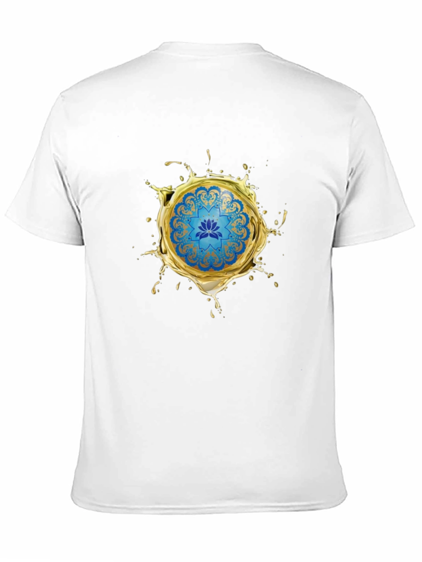 Blue Lotus Mandala Gold Splash Black T-Shirt