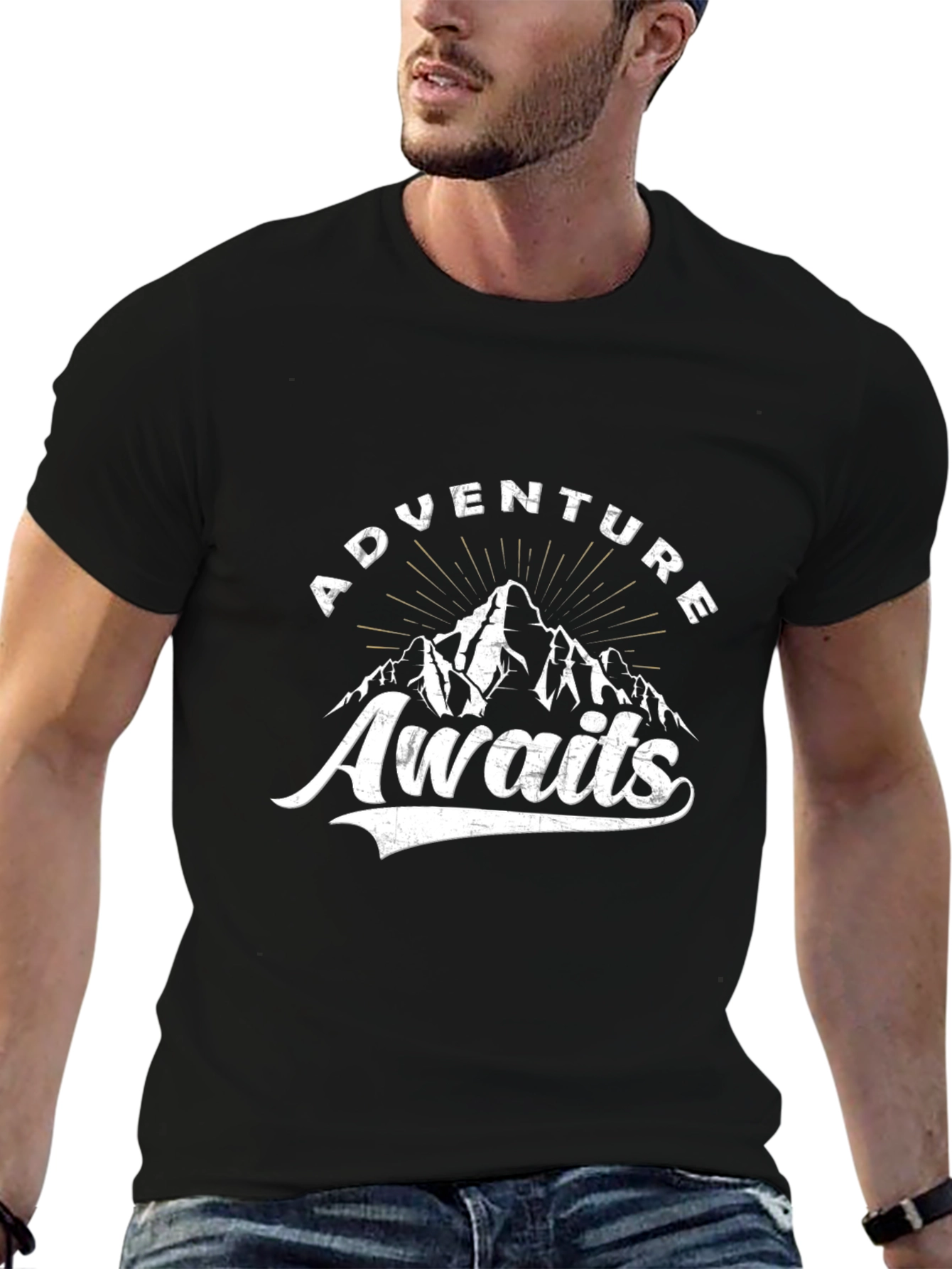 Adventure Awaits Graphic Tee - Black Cotton T-Shirt