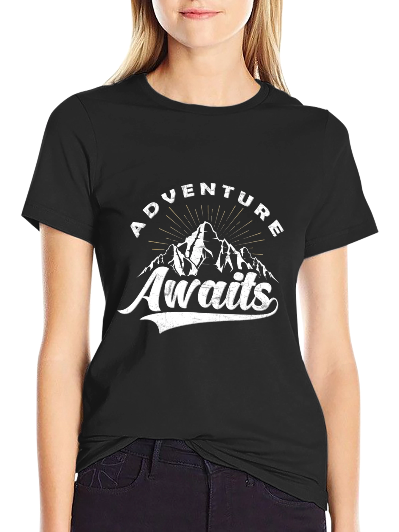 Adventure Awaits Graphic Tee - Black Cotton T-Shirt