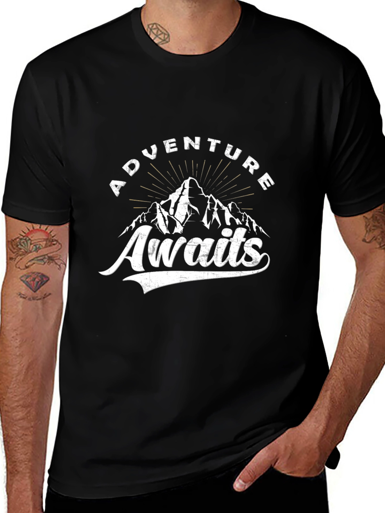 Adventure Awaits Graphic Tee - Black Cotton T-Shirt