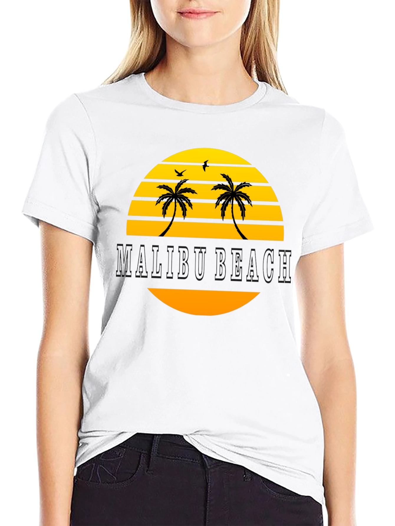 Malibu Beach Graphic T-Shirt - Black Cotton Tee