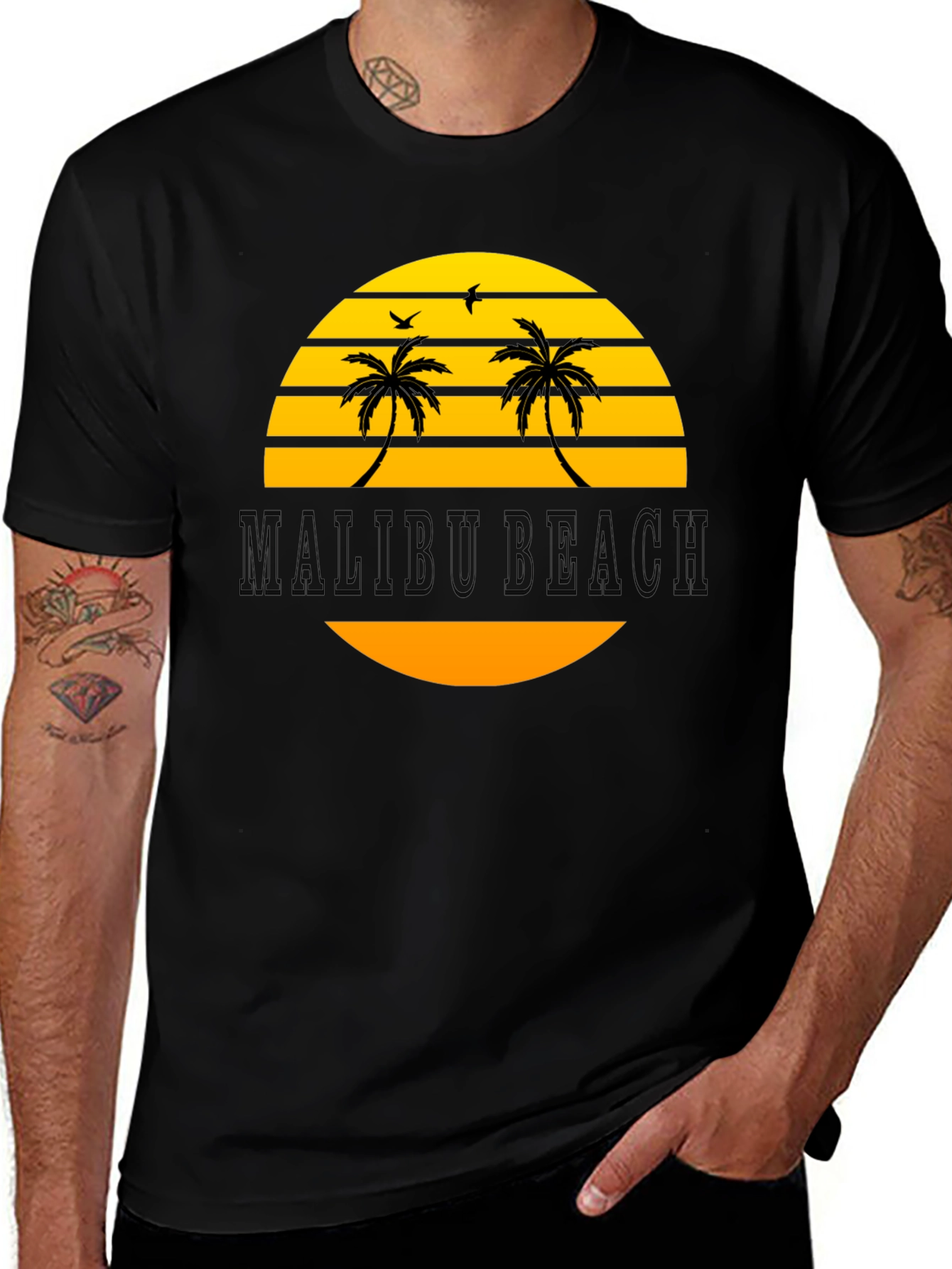 Malibu Beach Graphic T-Shirt - Black Cotton Tee