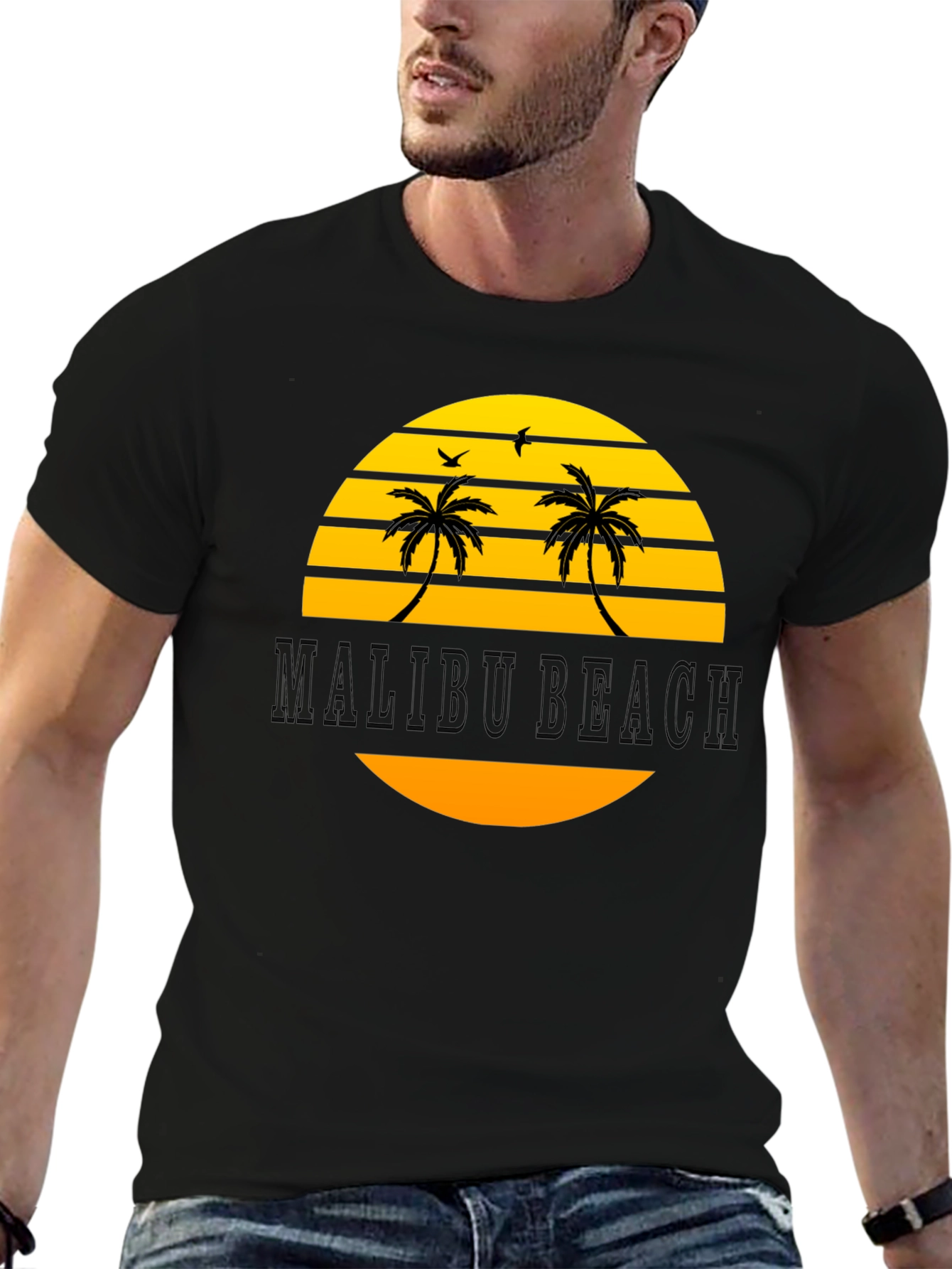 Malibu Beach Graphic T-Shirt - Black Cotton Tee