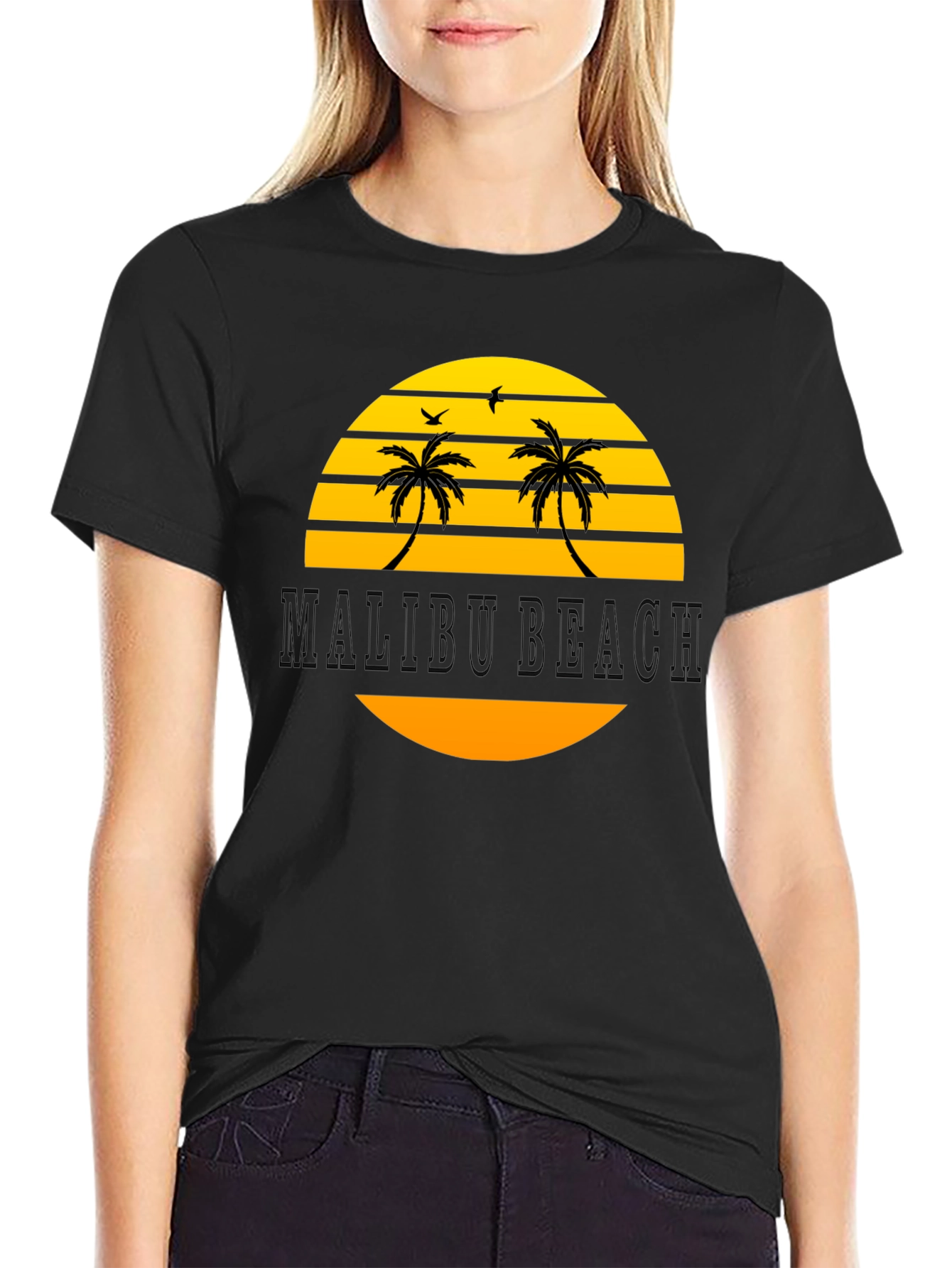 Malibu Beach Graphic T-Shirt - Black Cotton Tee