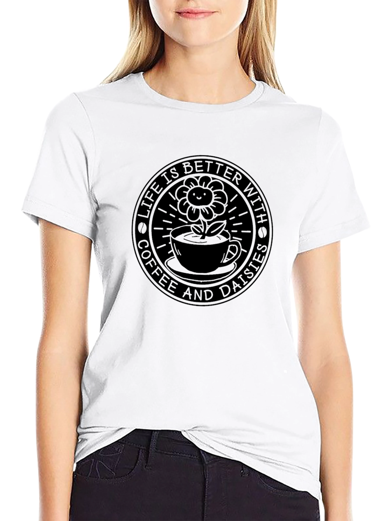 Life is Better with Coffee & Daisies Black T-Shirt