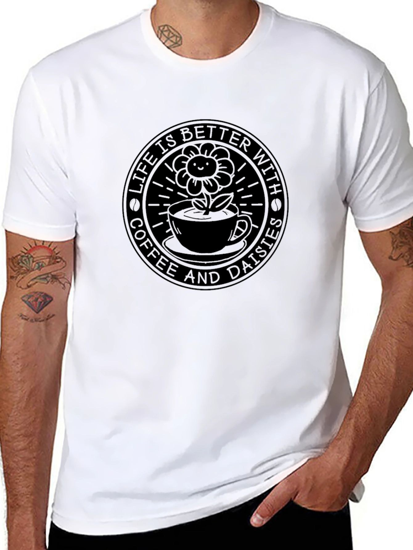 Life is Better with Coffee & Daisies Black T-Shirt