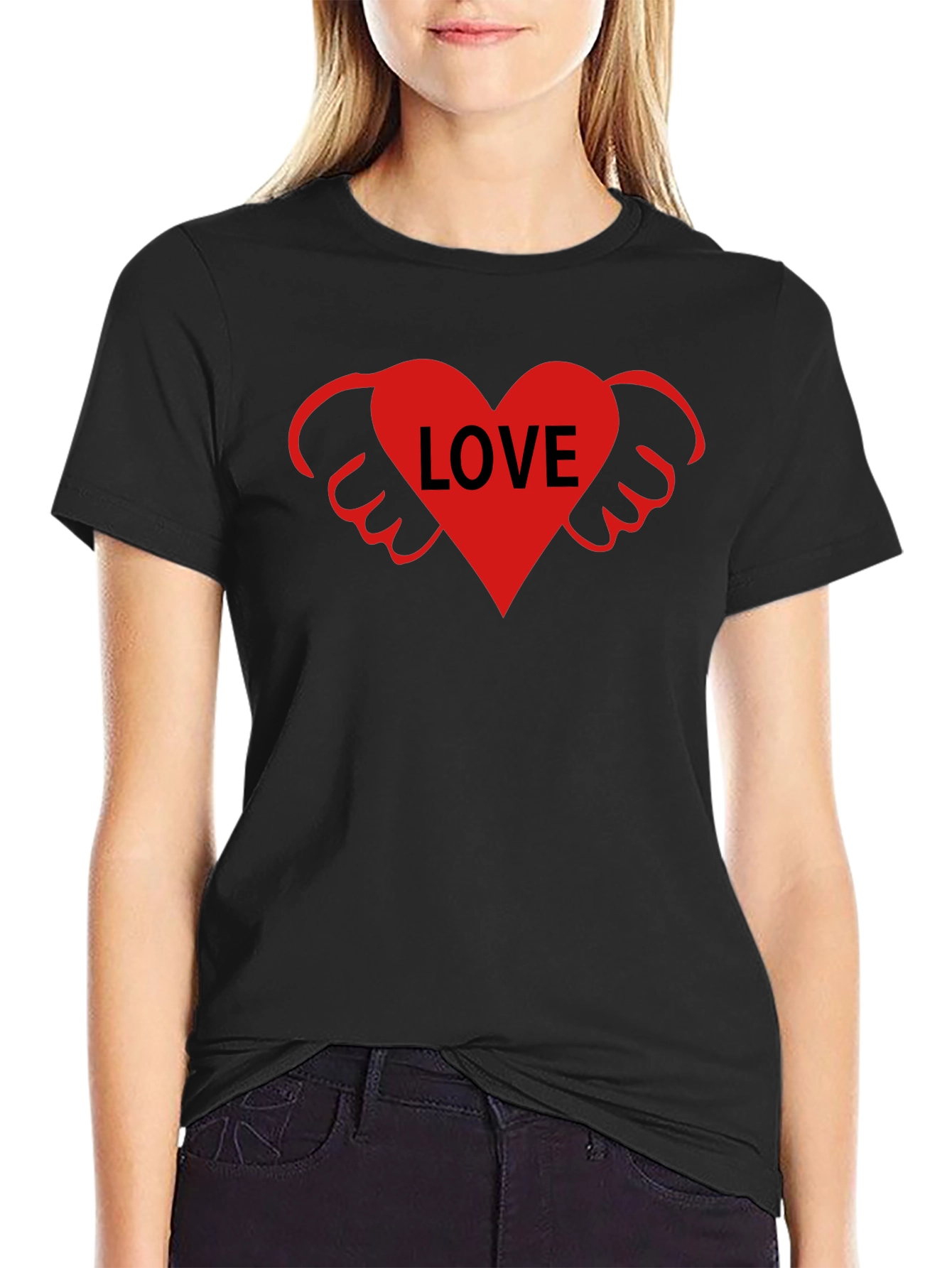 Love Heart Wings Graphic Tee - Black T-Shirt