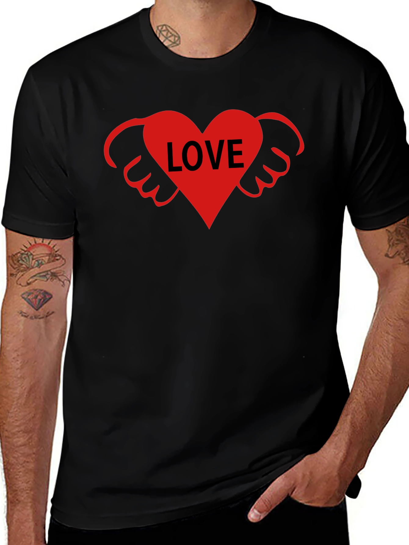 Love Heart Wings Graphic Tee - Black T-Shirt