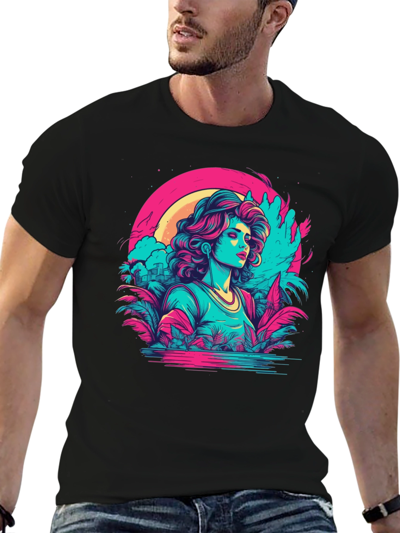Retro Wave T-Shirt: Synthwave Tropical Girl Tee