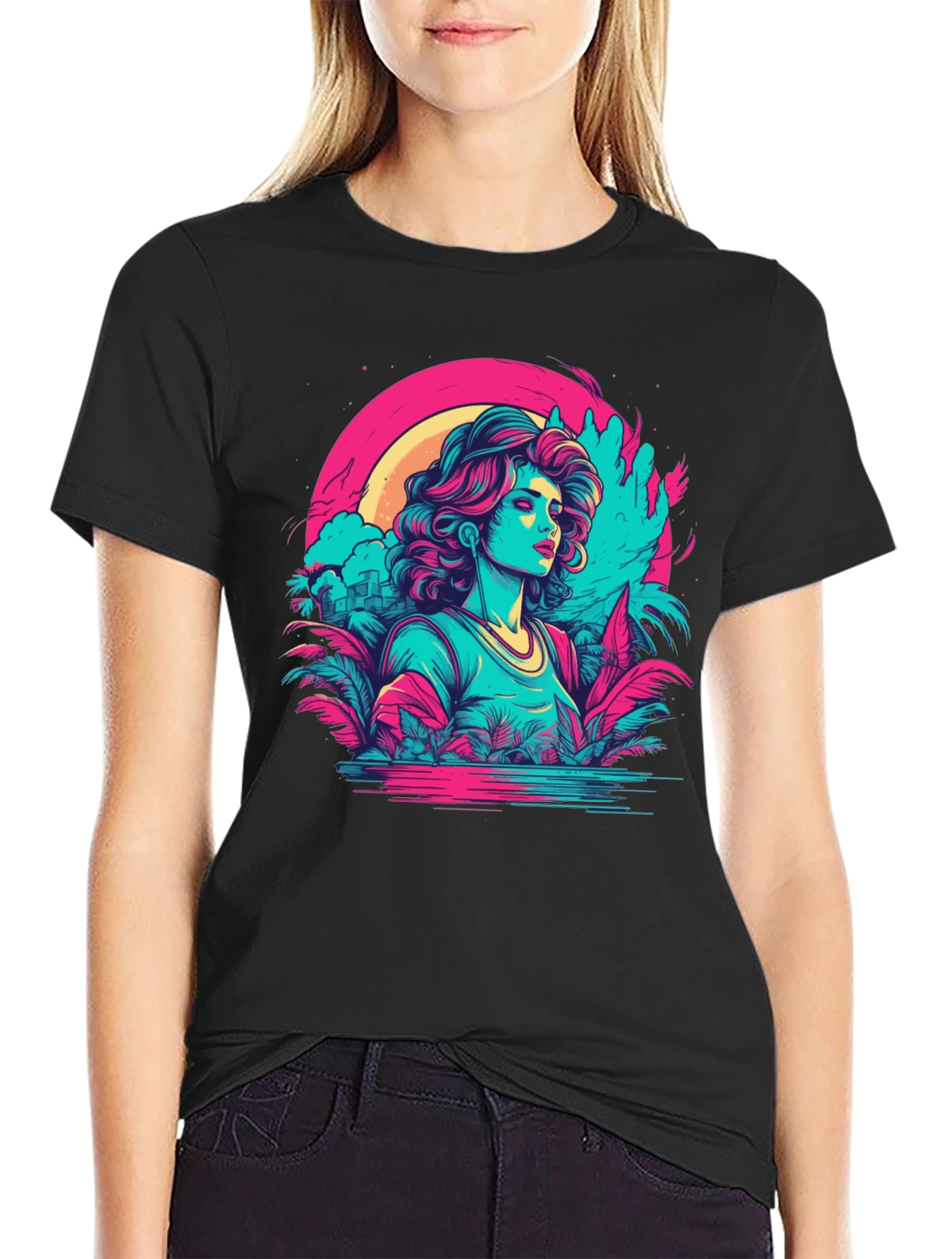 Retro Wave T-Shirt: Synthwave Tropical Girl Tee
