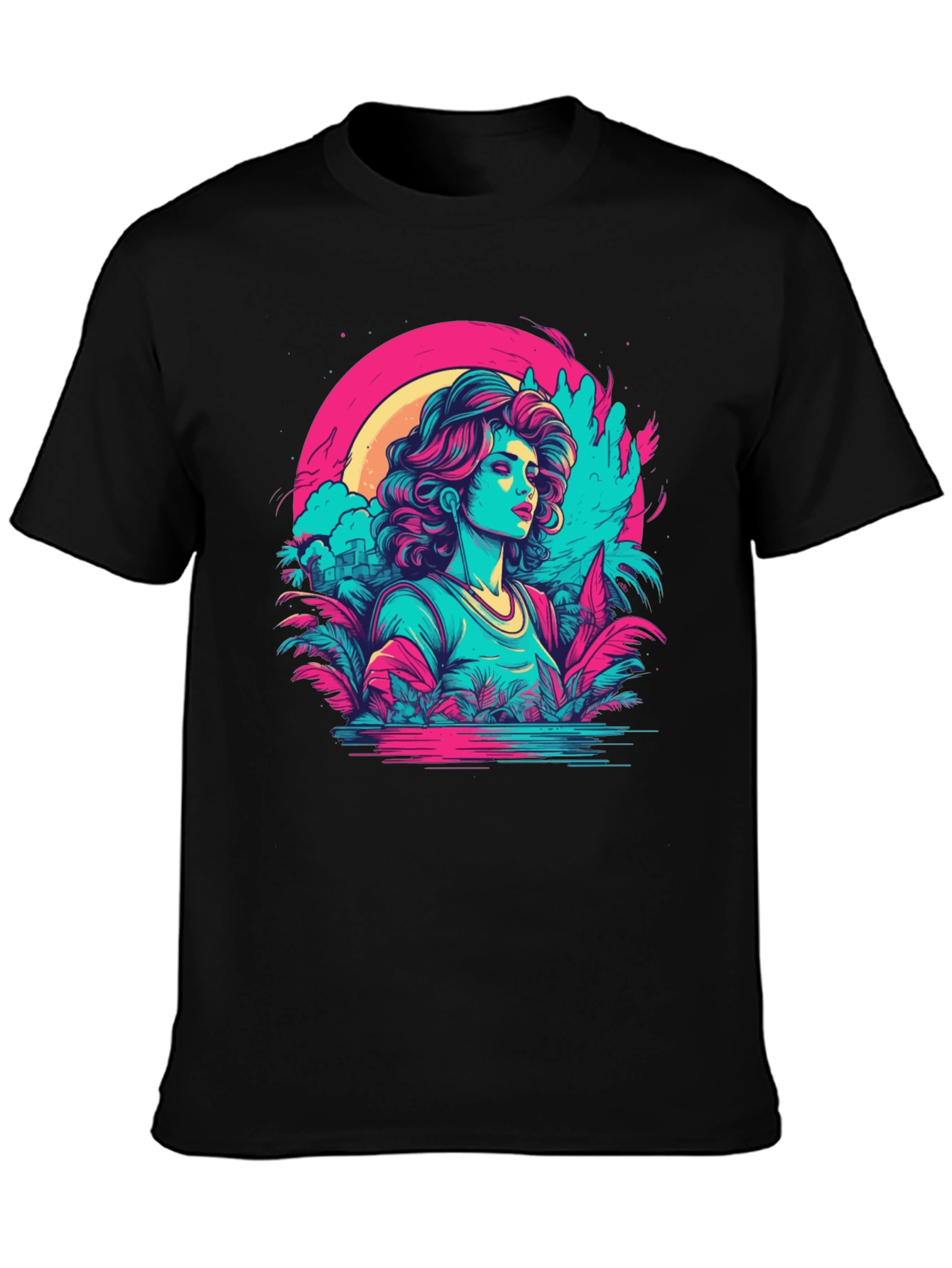 Retro Wave T-Shirt: Synthwave Tropical Girl Tee