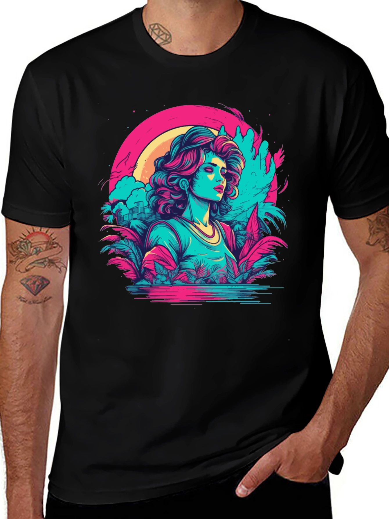 Retro Wave T-Shirt: Synthwave Tropical Girl Tee