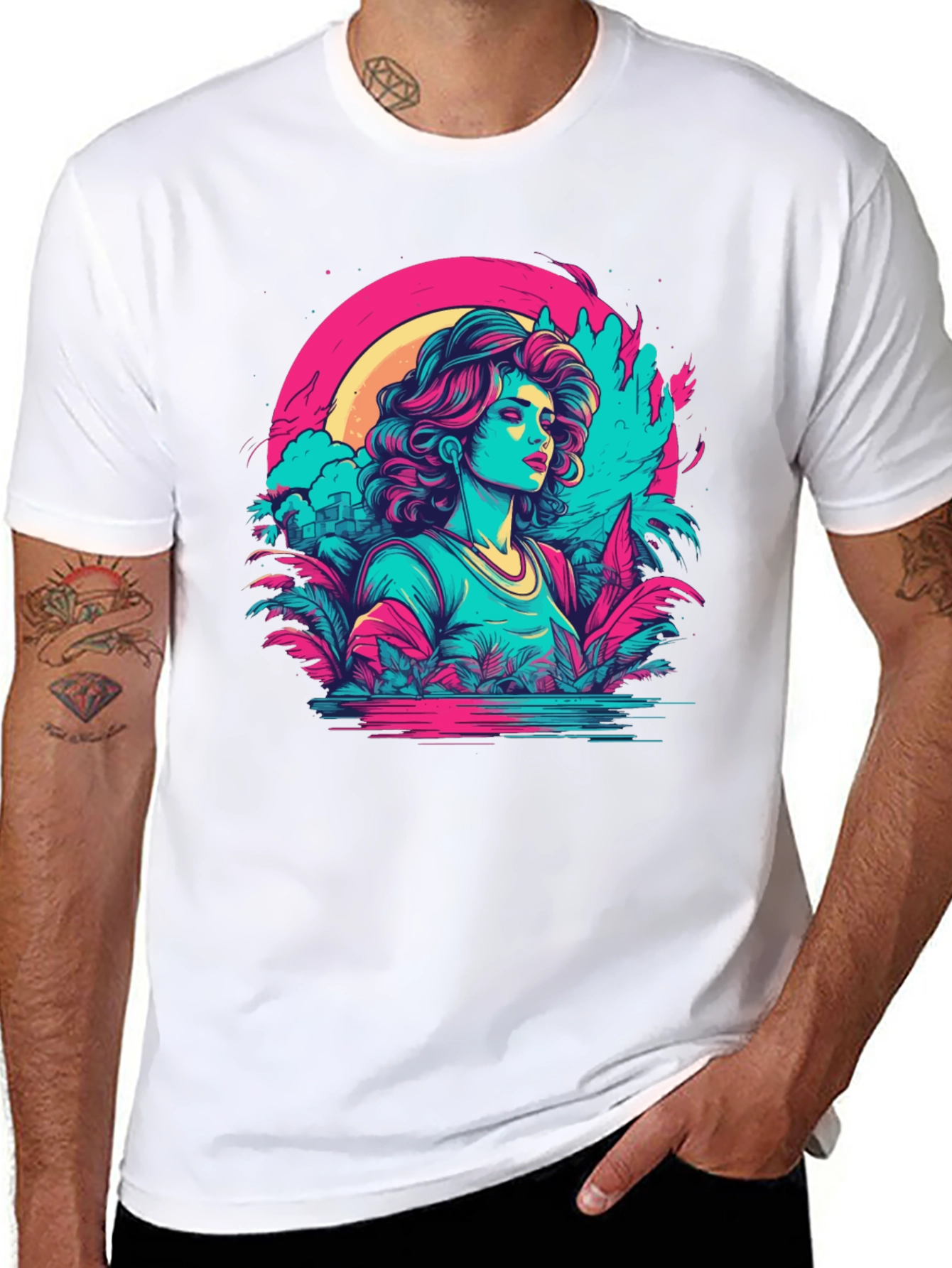Retro Wave T-Shirt: Synthwave Tropical Girl Tee