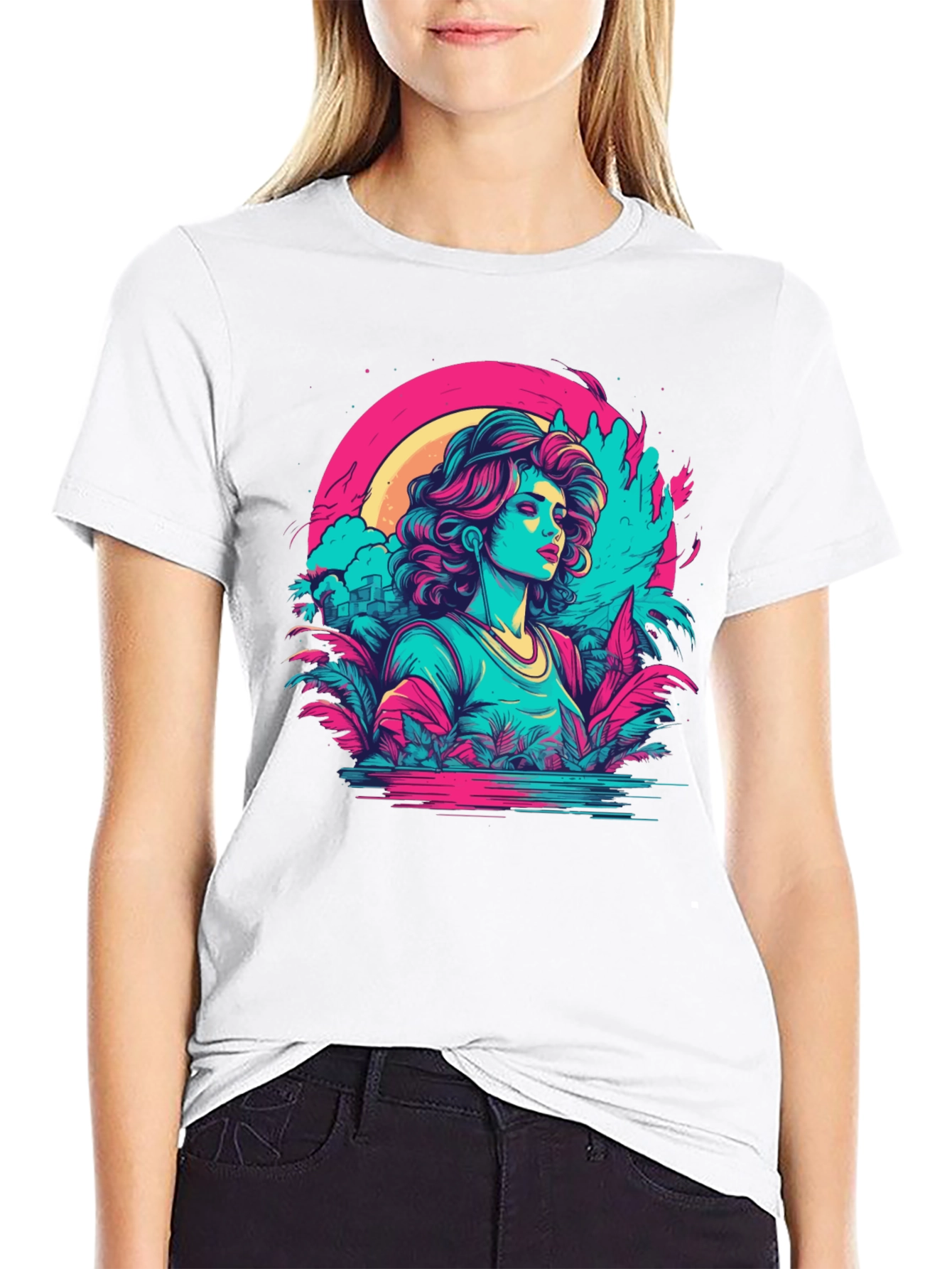 Retro Wave T-Shirt: Synthwave Tropical Girl Tee