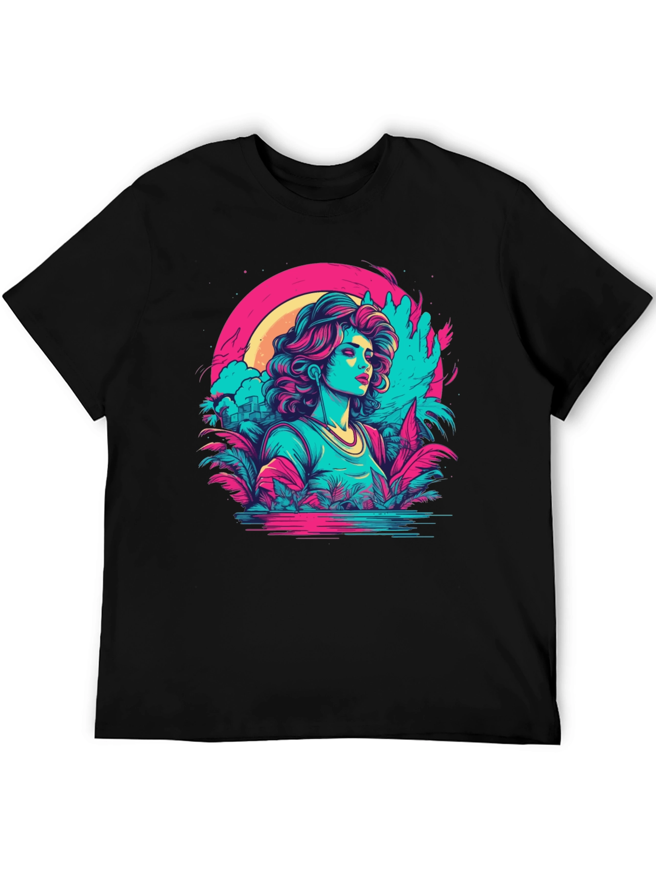 Retro Wave T-Shirt: Synthwave Tropical Girl Tee