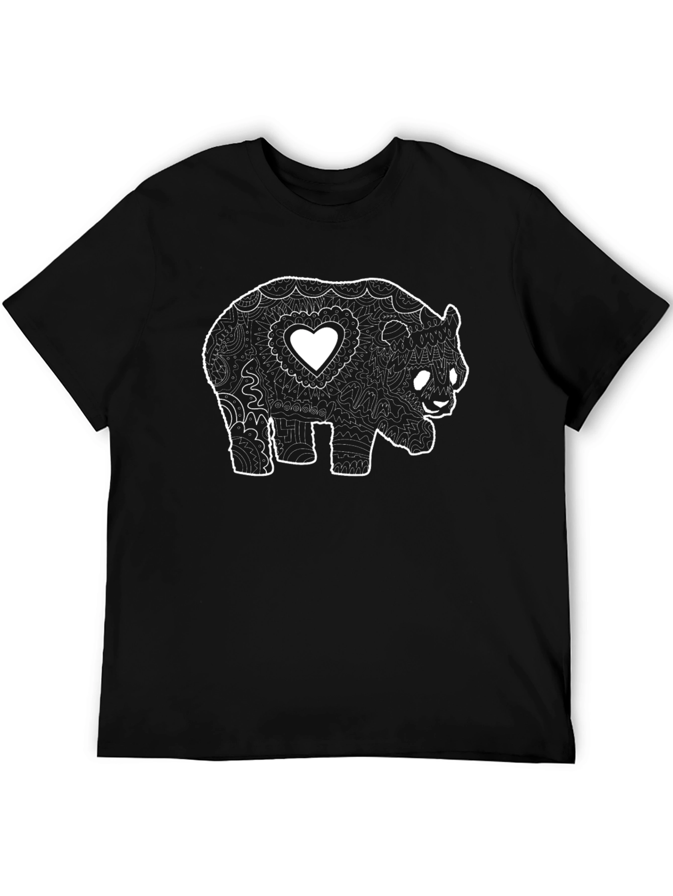 Panda Bear Heart Graphic Black Tee