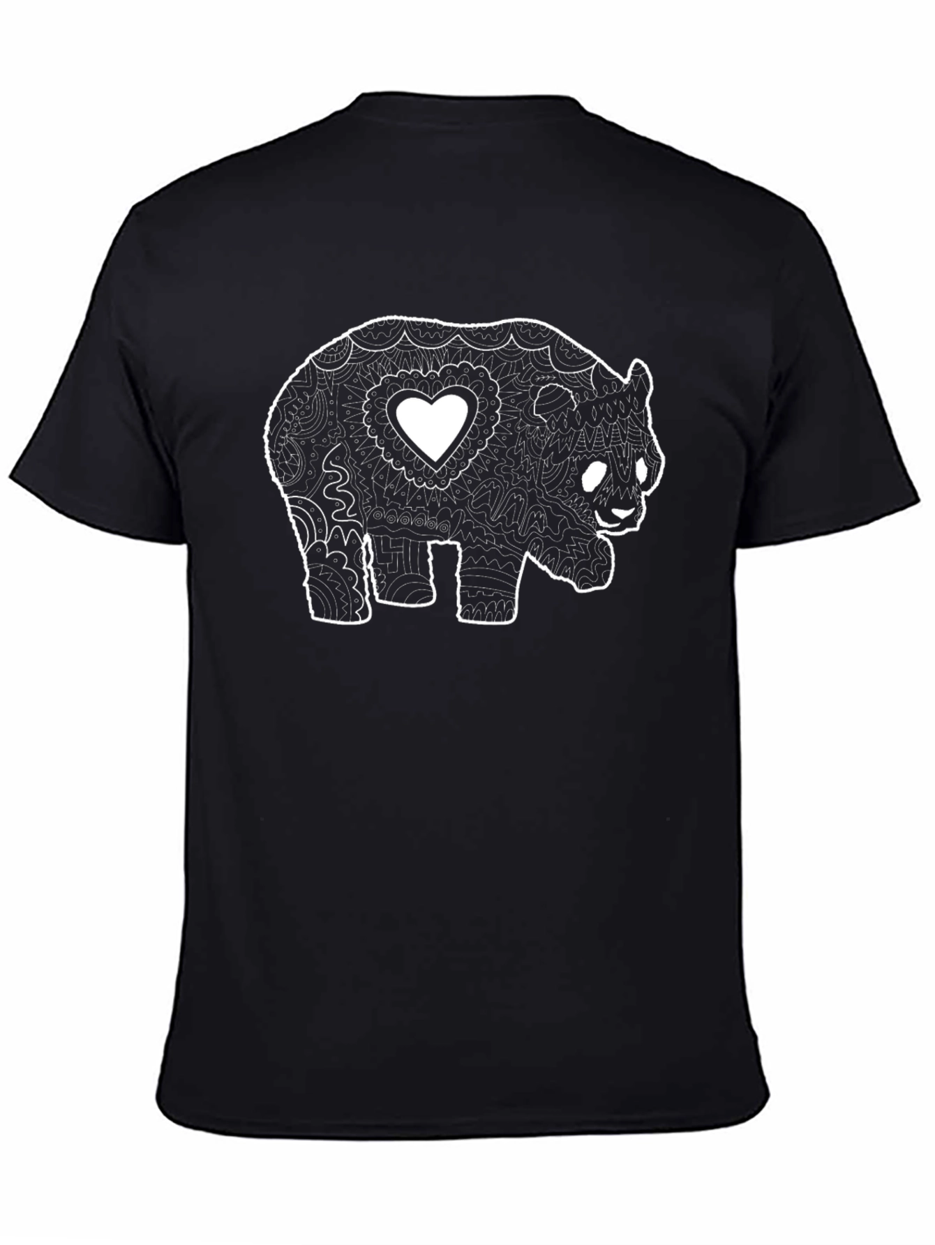 Panda Bear Heart Graphic Black Tee