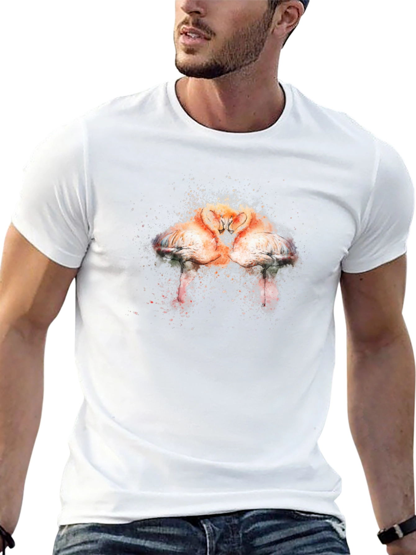 Flamingo Kiss Graphic Tee - Soft Black Cotton