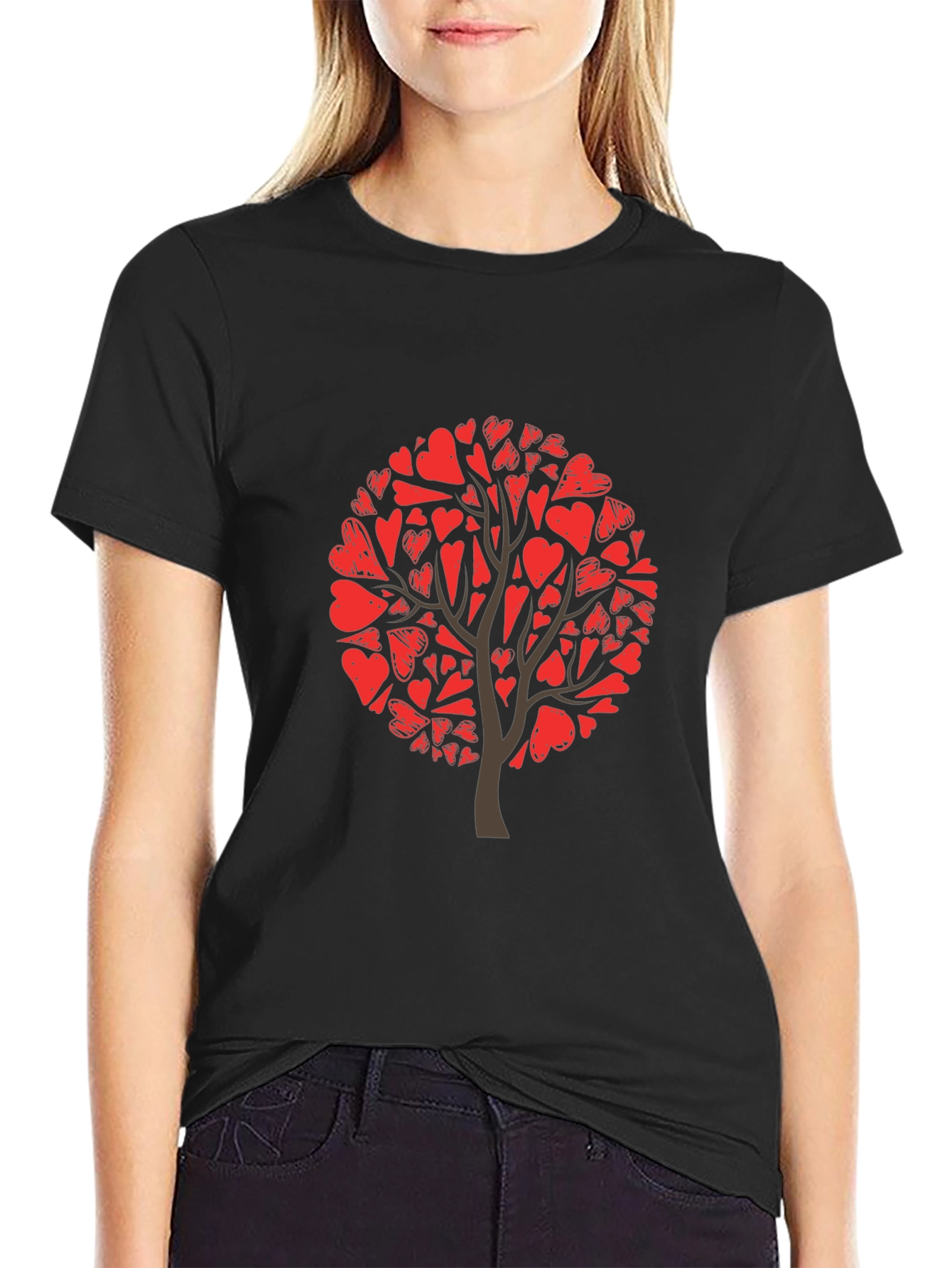 Heart Tree Graphic Tee - Black Cotton Blend