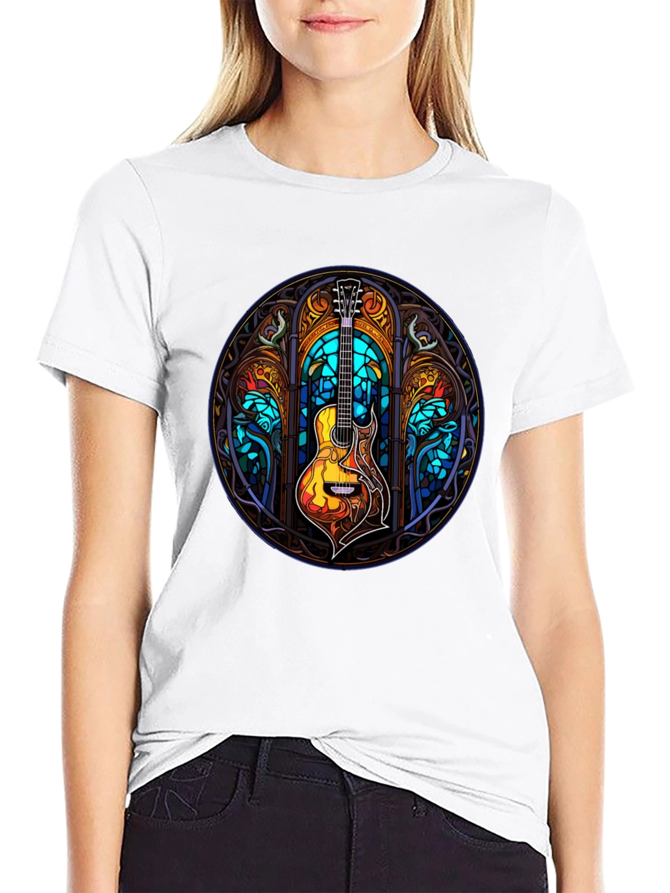 Stained Glass Guitar Graphic T-Shirt