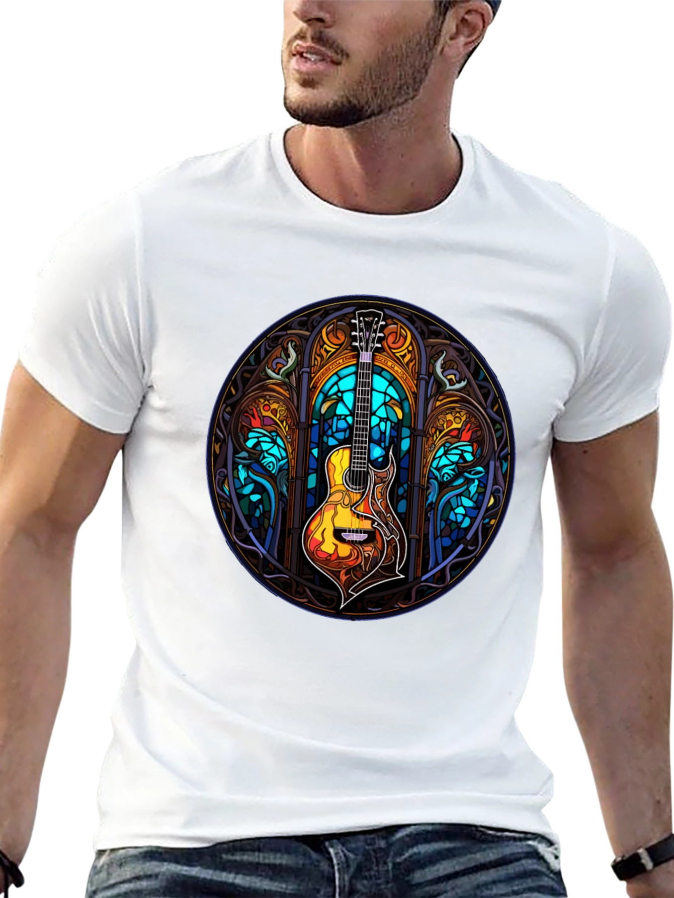 Stained Glass Guitar Graphic T-Shirt