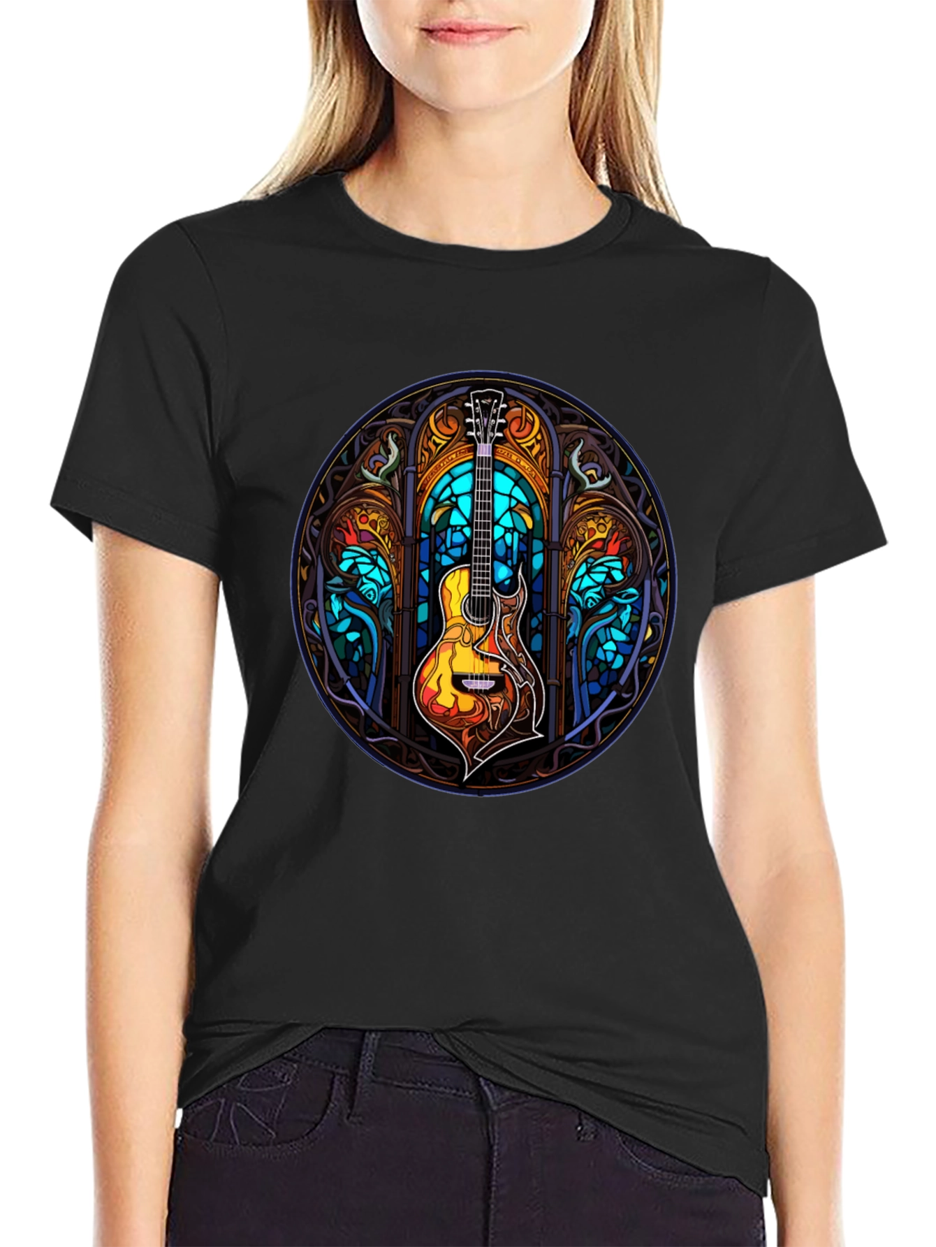 Stained Glass Guitar Graphic T-Shirt
