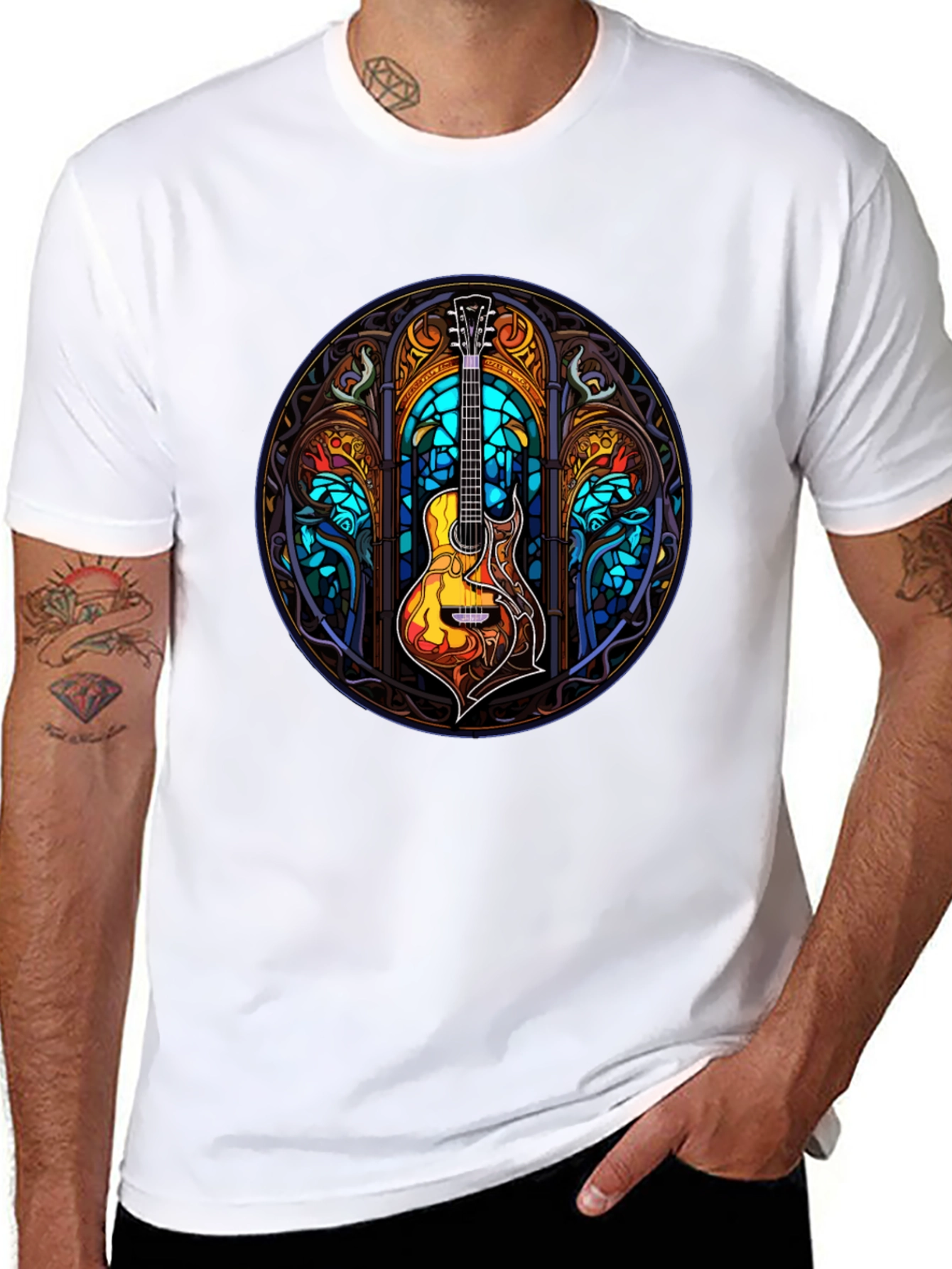 Stained Glass Guitar Graphic T-Shirt