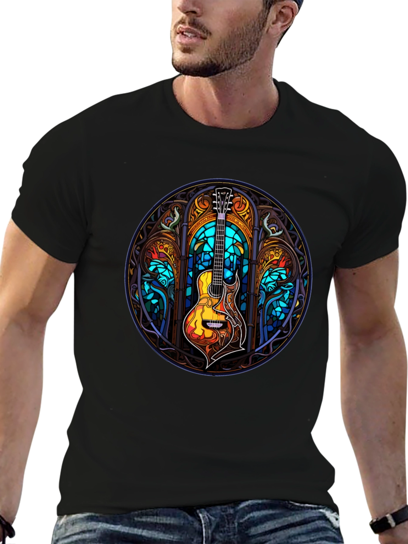 Stained Glass Guitar Graphic T-Shirt