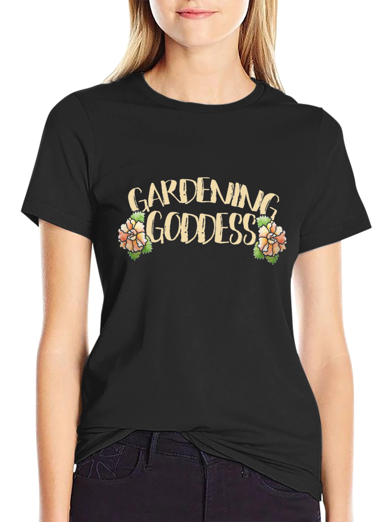 Gardening Goddess Graphic Tee - Black Cotton T-Shirt