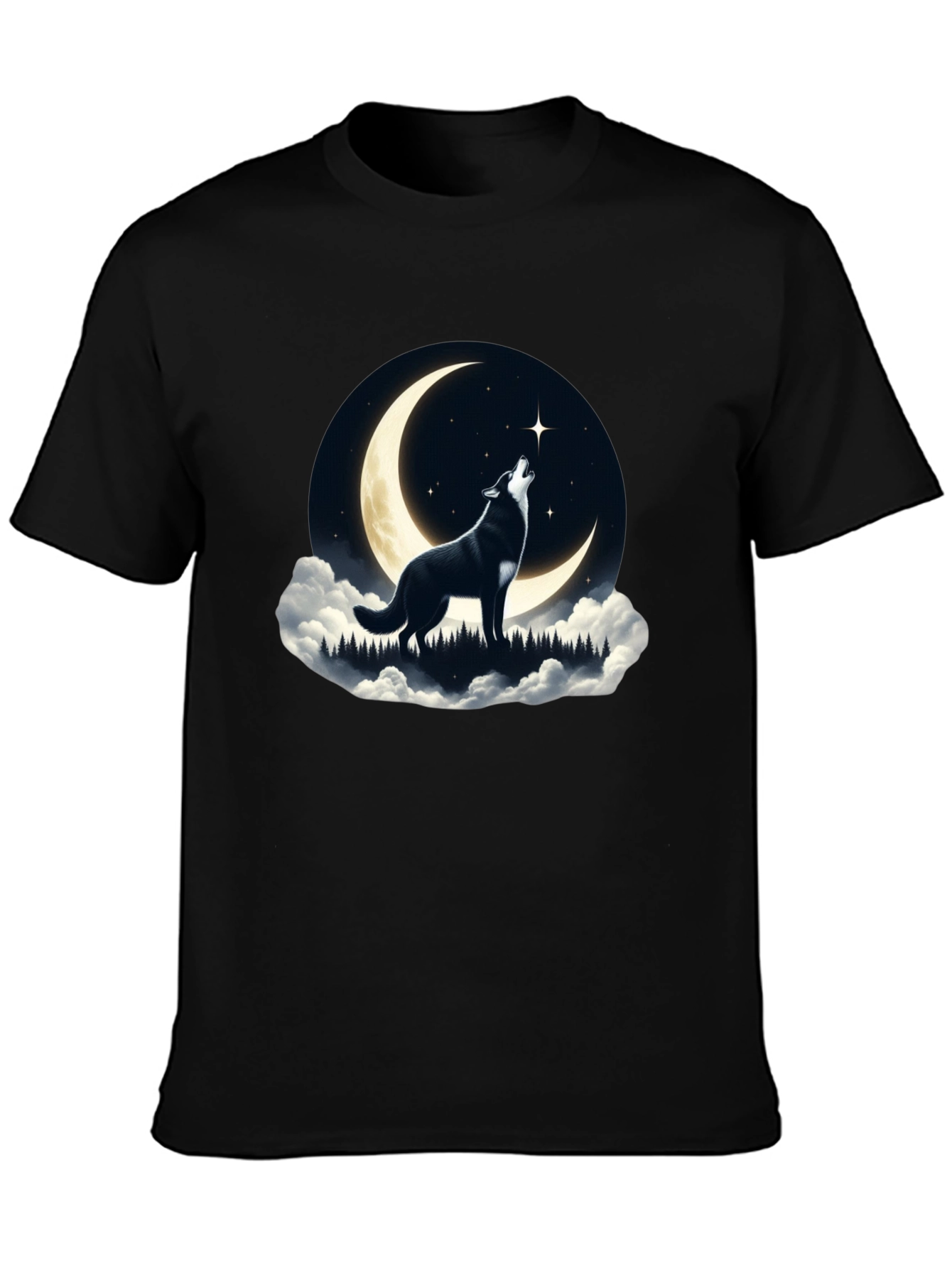 Wolf Howling at Moon Graphic Tee - Black