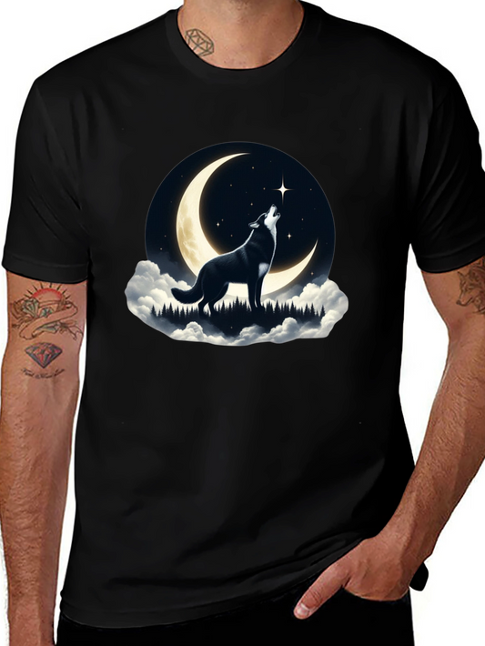 Wolf Howling at Moon Graphic Tee - Black