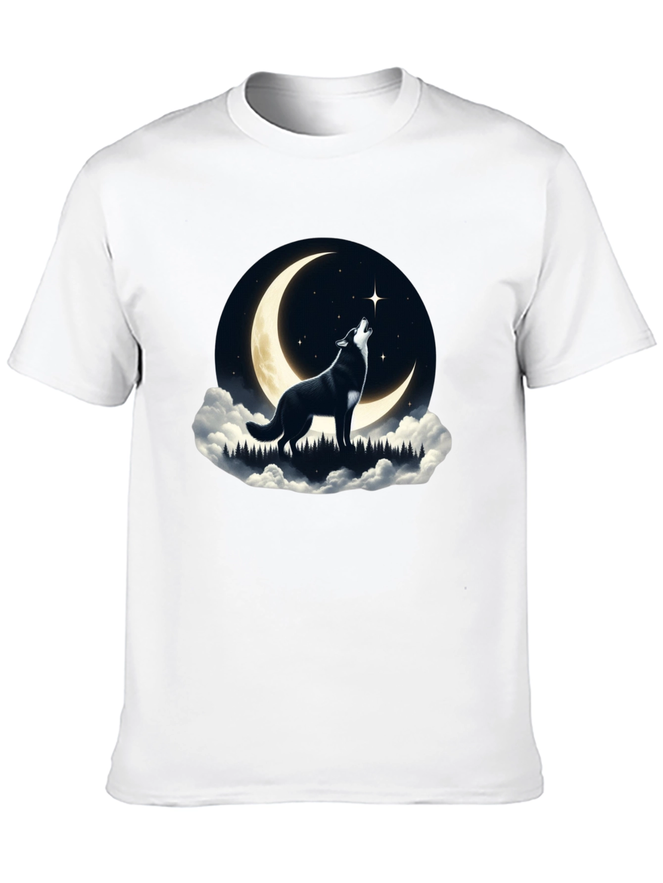 Wolf Howling at Moon Graphic Tee - Black