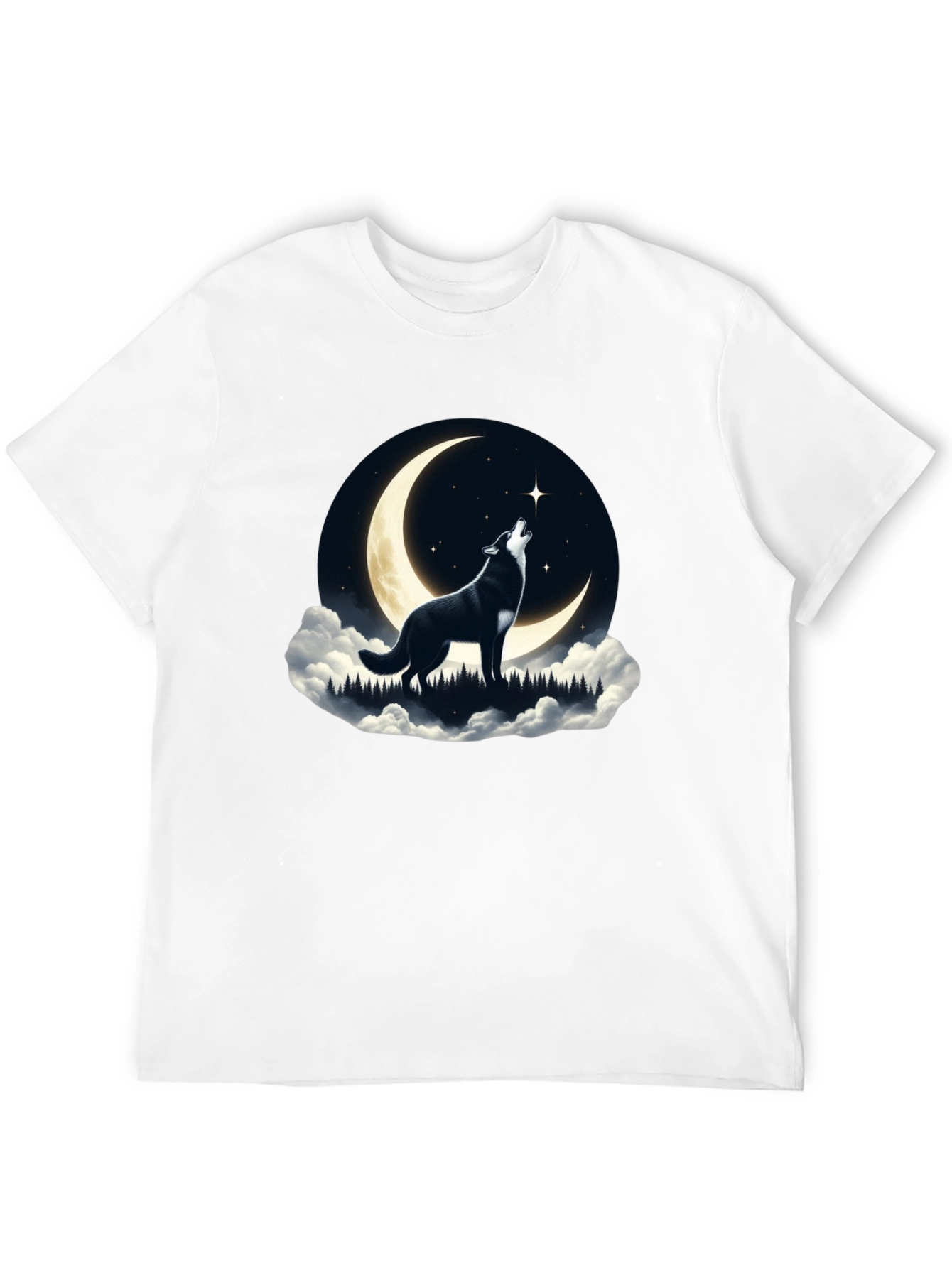 Wolf Howling at Moon Graphic Tee - Black