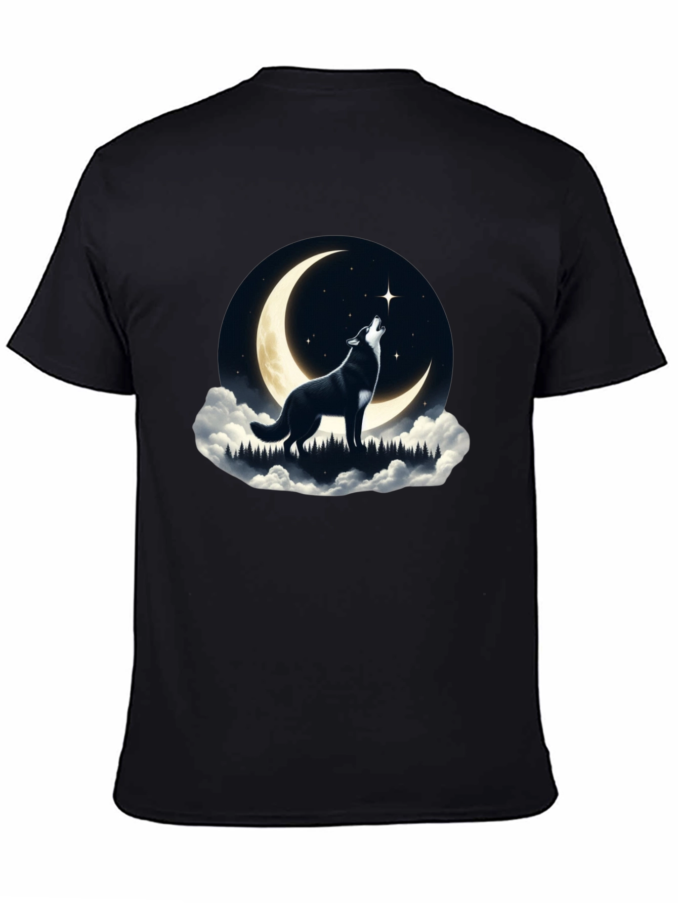 Wolf Howling at Moon Graphic Tee - Black