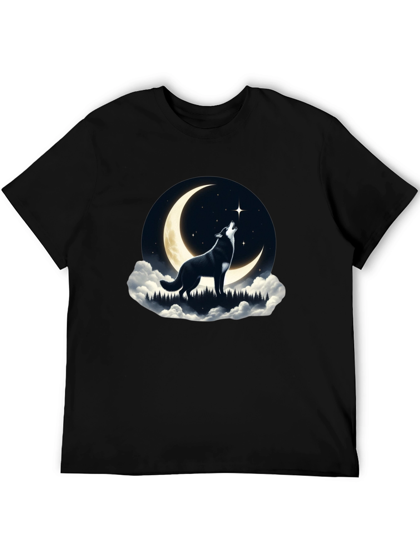 Wolf Howling at Moon Graphic Tee - Black